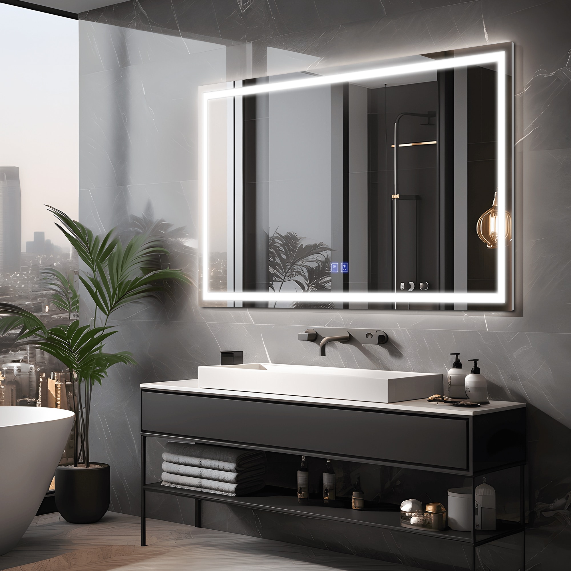 Dovelina LS-A-MR03080 26-Inches x 47-Inches Framed Frameless Rectangle Dimmable Lighted Fog Free Bathroom Vanity Mirror ( Silver )