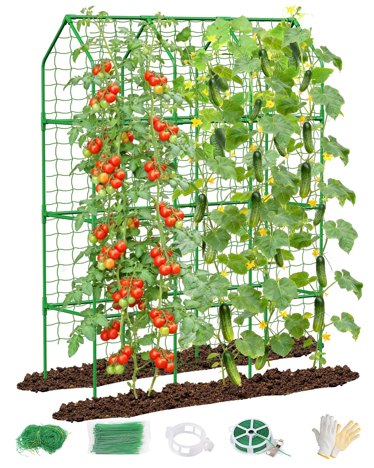 CJGQ - A-Frame Metal Garden Trellis with Climbing Net 65 in Tall for Cucumbers Tomatoes Beans and...