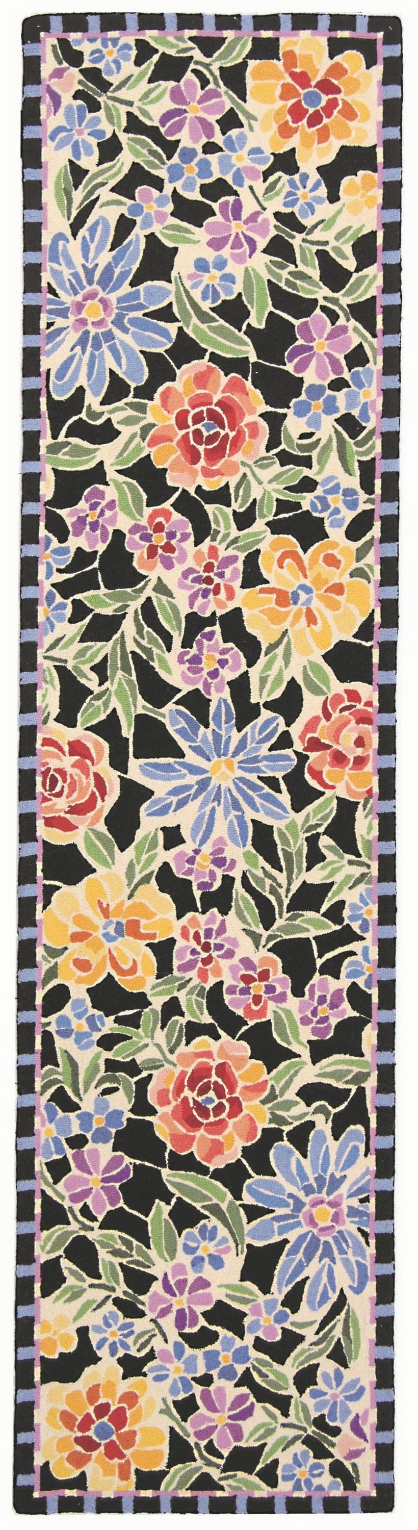 Safavieh HK214B-212 Chelsea Renaissance 2 x 12 (ft) Hooked Wool Black Rectangular Indoor Floral/Botanical Runner rug