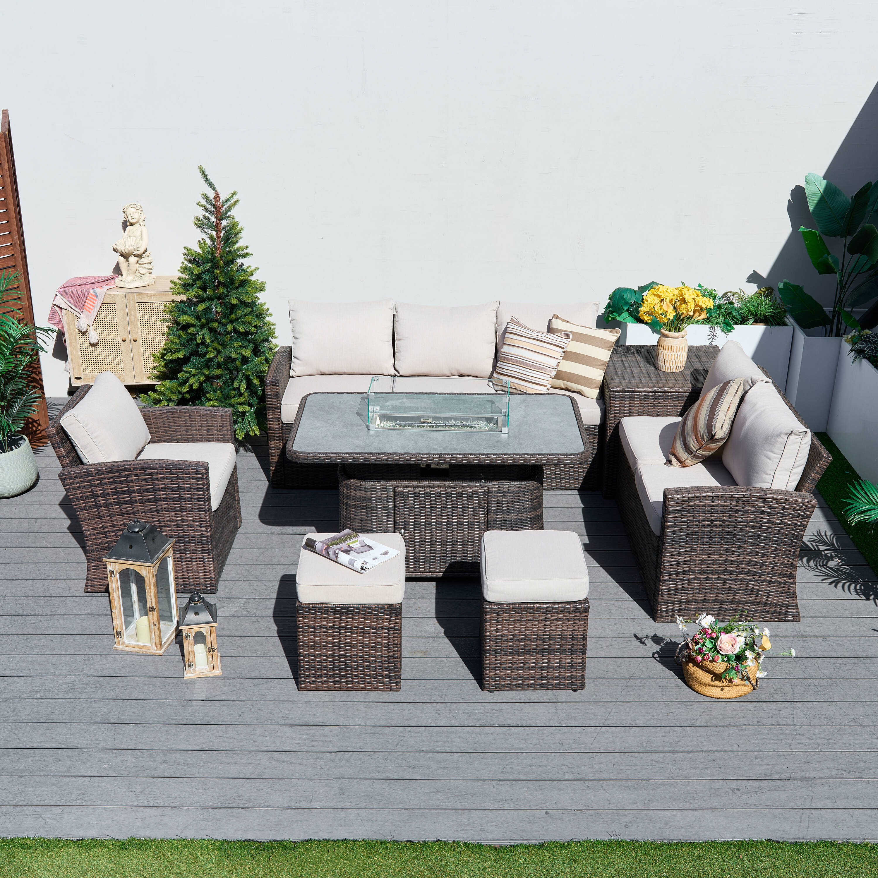 7 -Piece Wicker 3 Patio Sofa Conversation Set with Beige Cushions