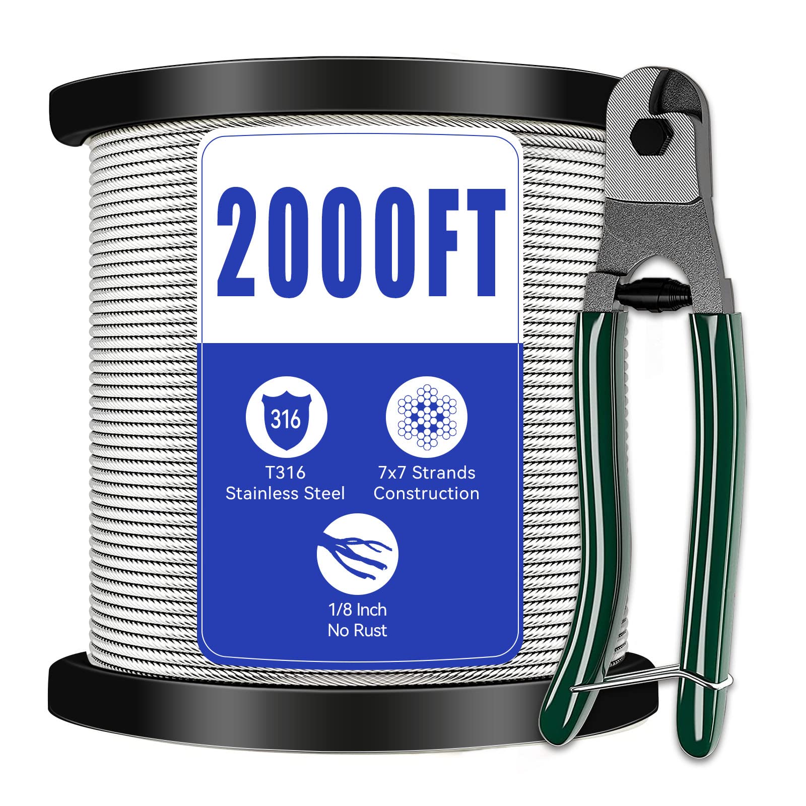 Justincity  1 8 Stainless Steel Cable Railing 7x7 Strands Construction with Cutter 2000FT replacement filter set for home air cleaning compatible