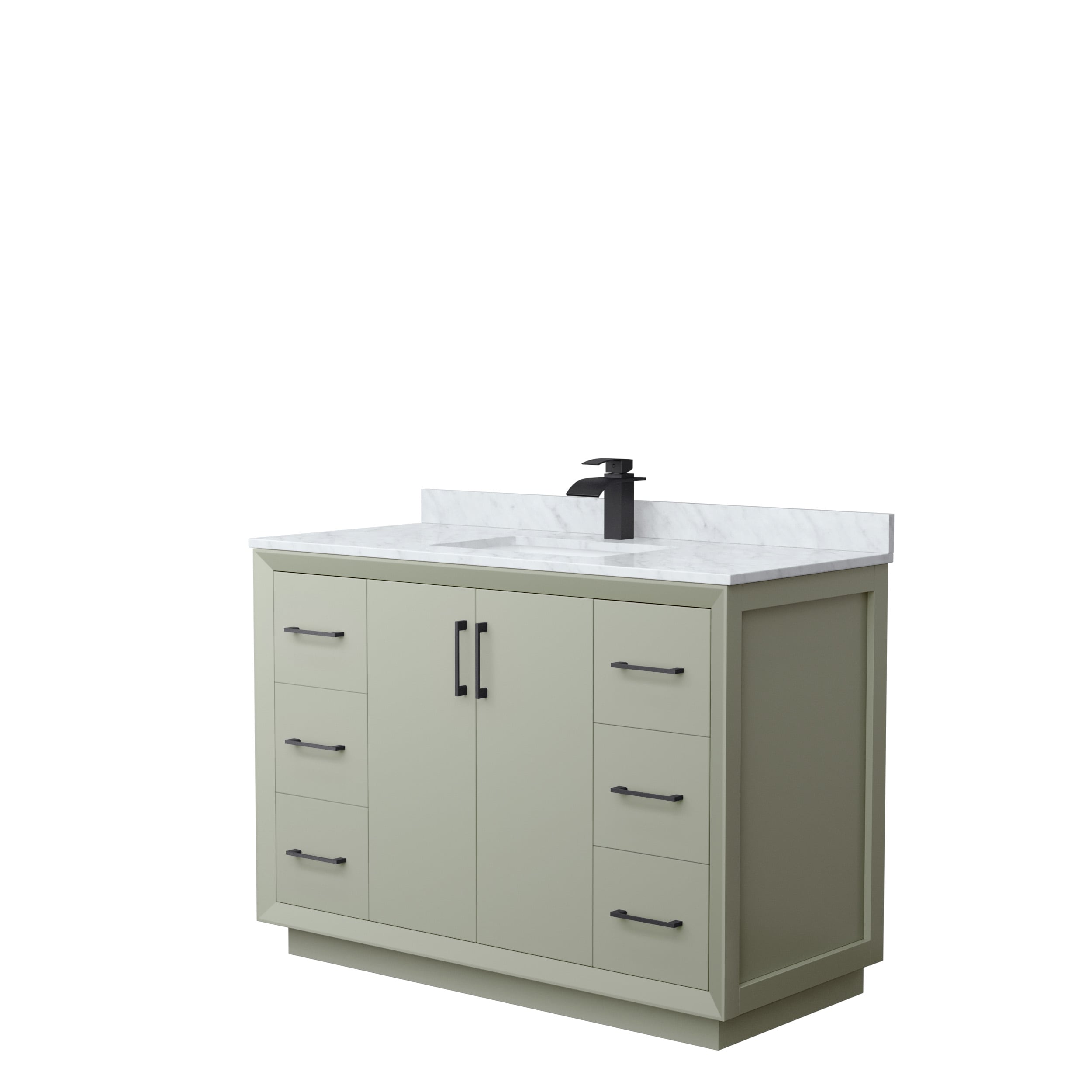 Wyndham Collection WCF414148SLBCMUNSMXX Strada 48-in Light Green with Matte Black Trim Undermount Single sink Bathroom Vanity with White Carrara marble Natural marble Top