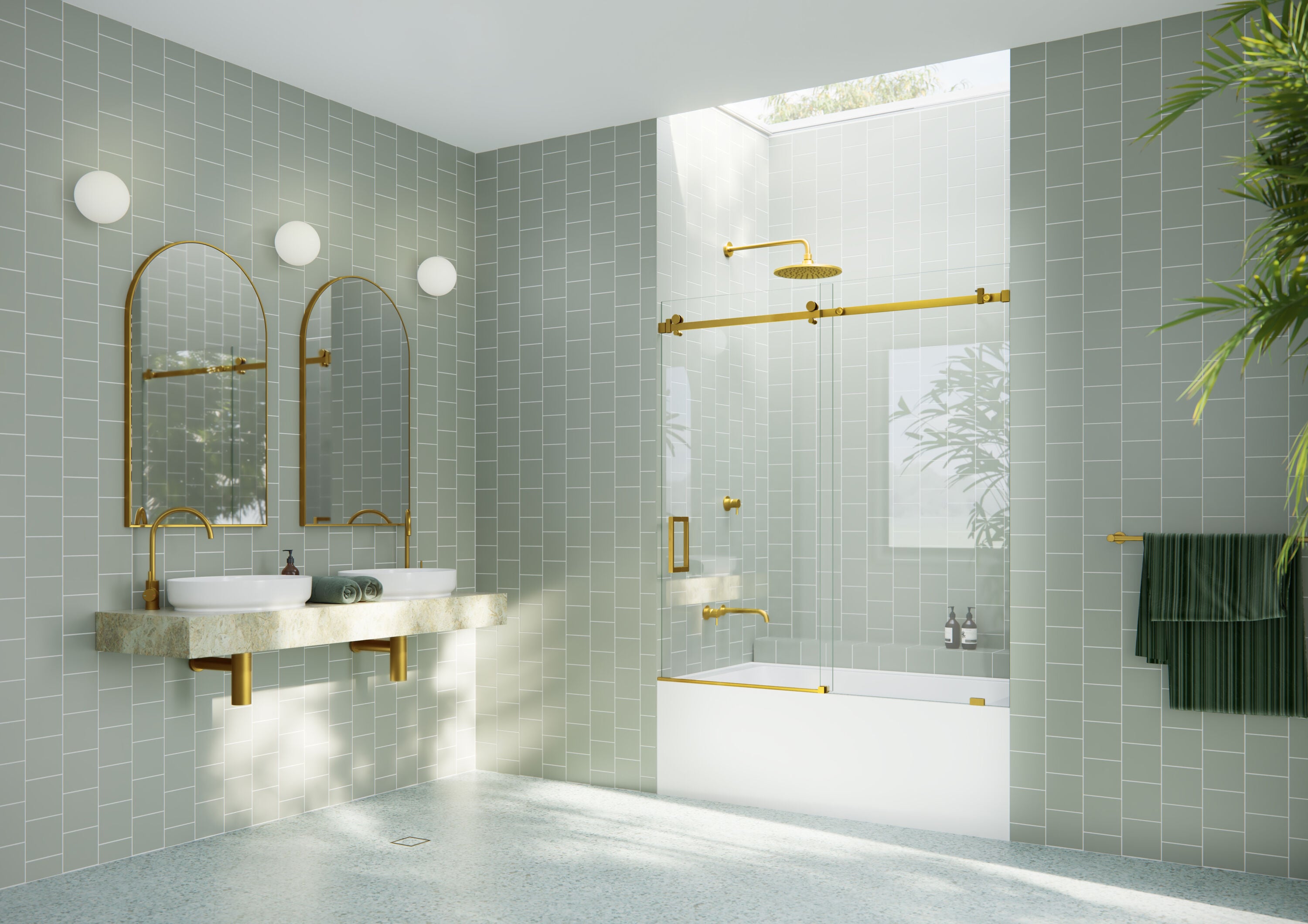Glass Warehouse B-SQSLD-56-SB Astro Satin Brass 52-in to 56-in W x 60-in H Frameless Sliding Bathtub Door