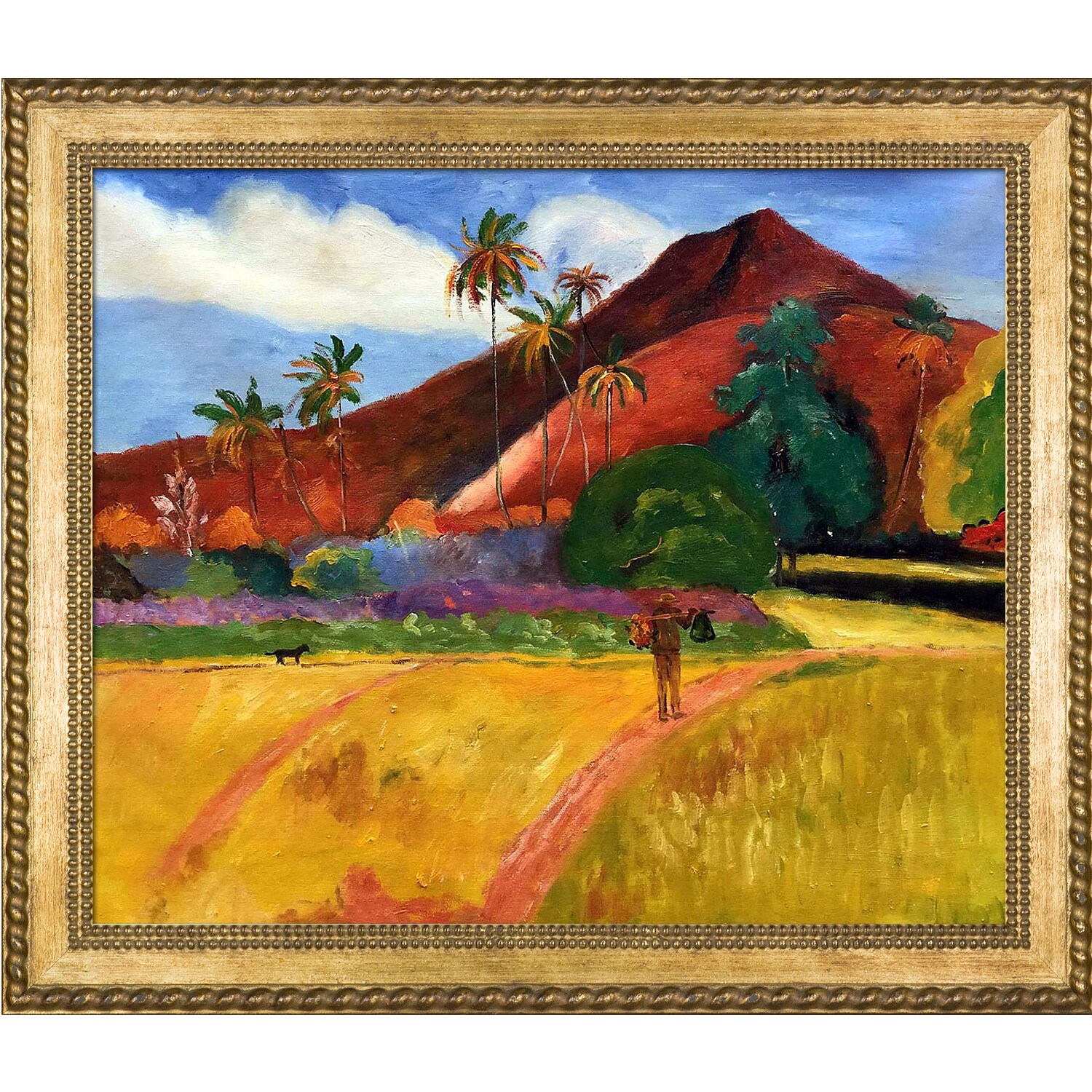 La Pastiche 688576531748 Tahitian Mountains, 1893 Paul Gauguin Gold Wood Framed 24.75-Inches H x 28.75-Inches W Landscape Canvas Hand-Painted Painting