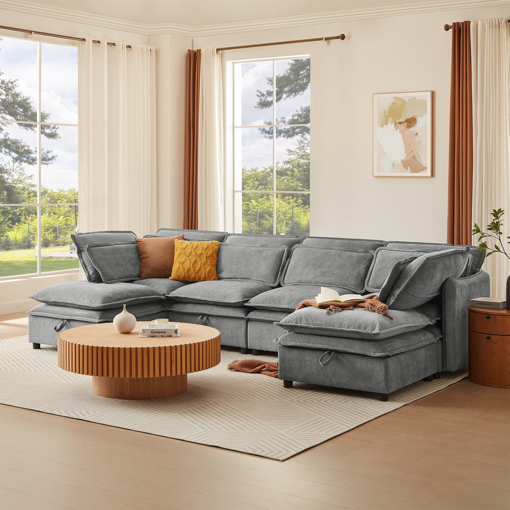 ModernLuxe WY000447AAE DoubleLayer Cushion Modern Large UShaped Modular Sofa Freely Combinable 6Seater with Storage Function Convertible to Sofa Bed Perfect for Living Rooms Offices and Apartments
