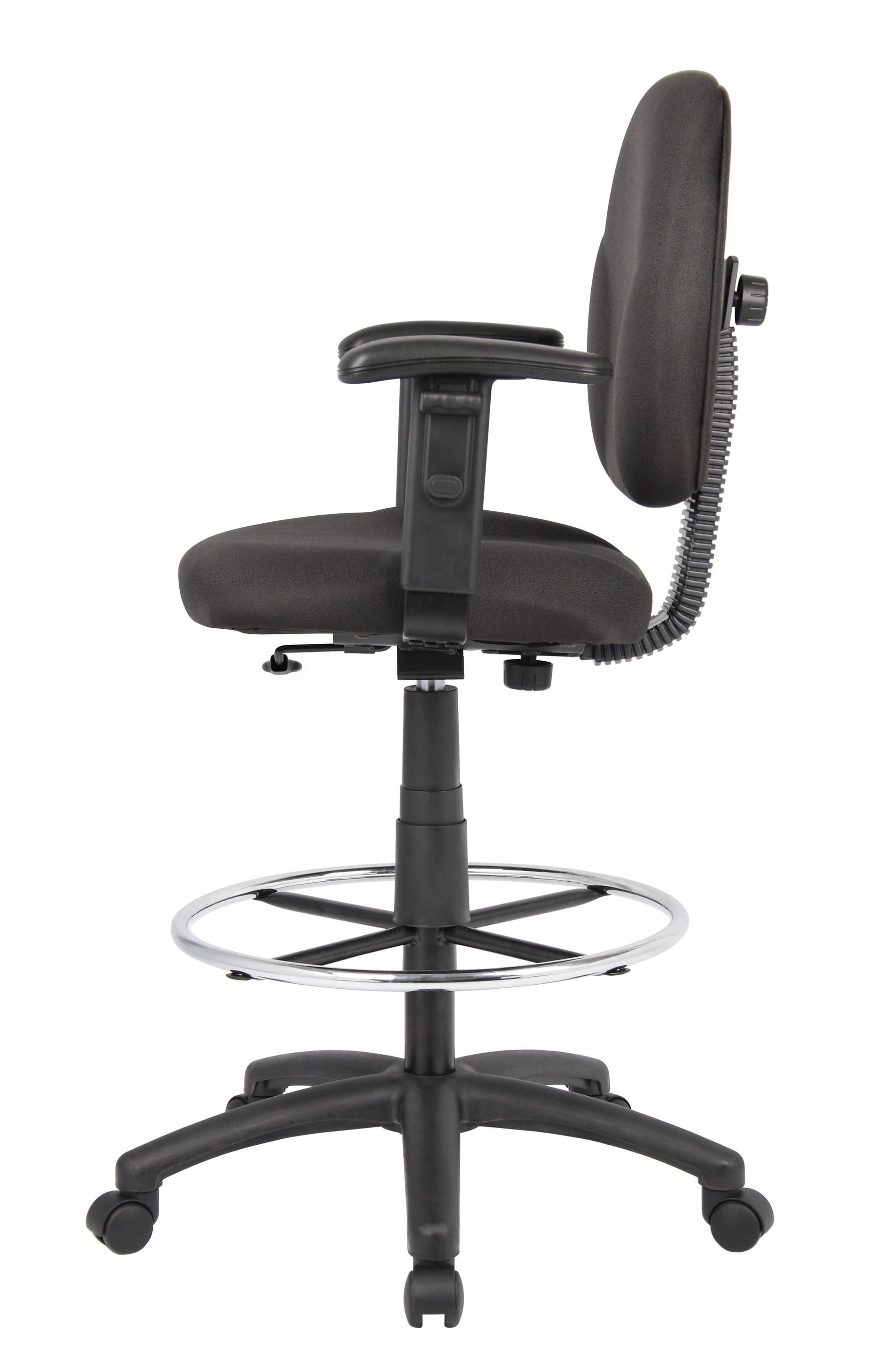 Black Ergonomic Fabric Drafting Stool with Adjustable Arms