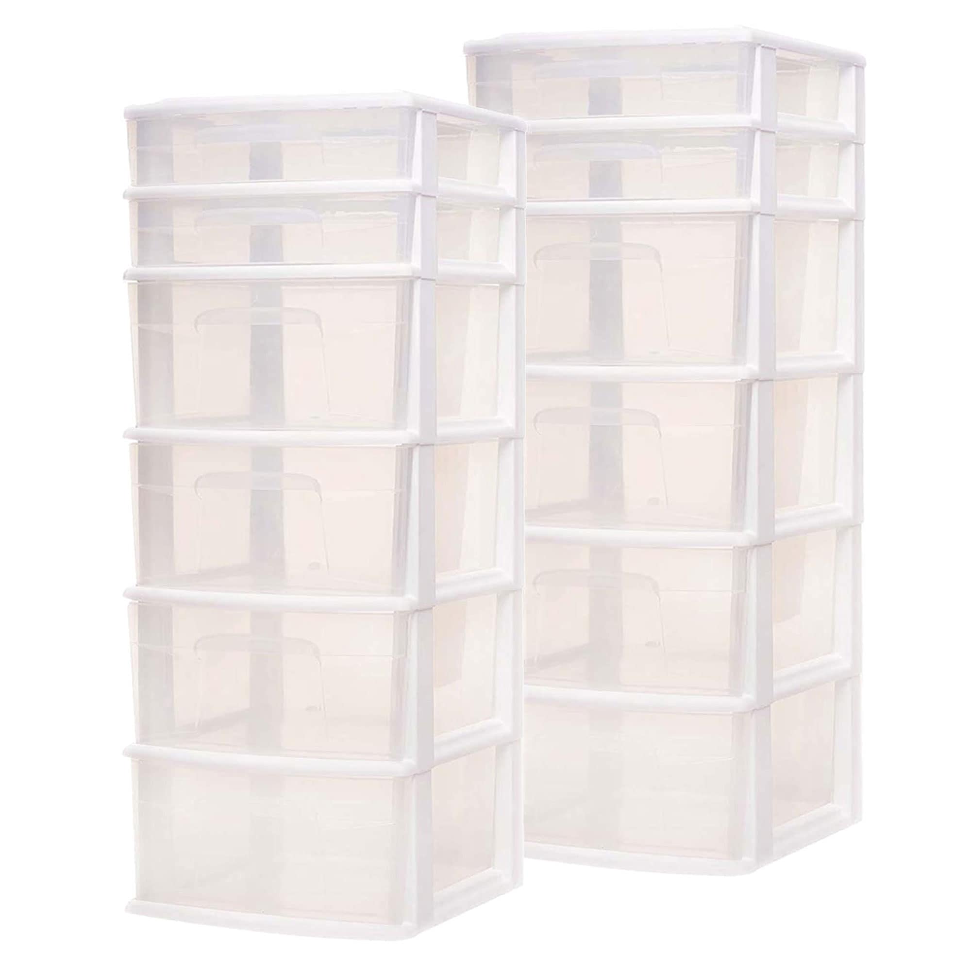 Homz Products Homz Plastic 6 Clear Drawer Medium Home Storage Container Tower White (2 Pack) #316245