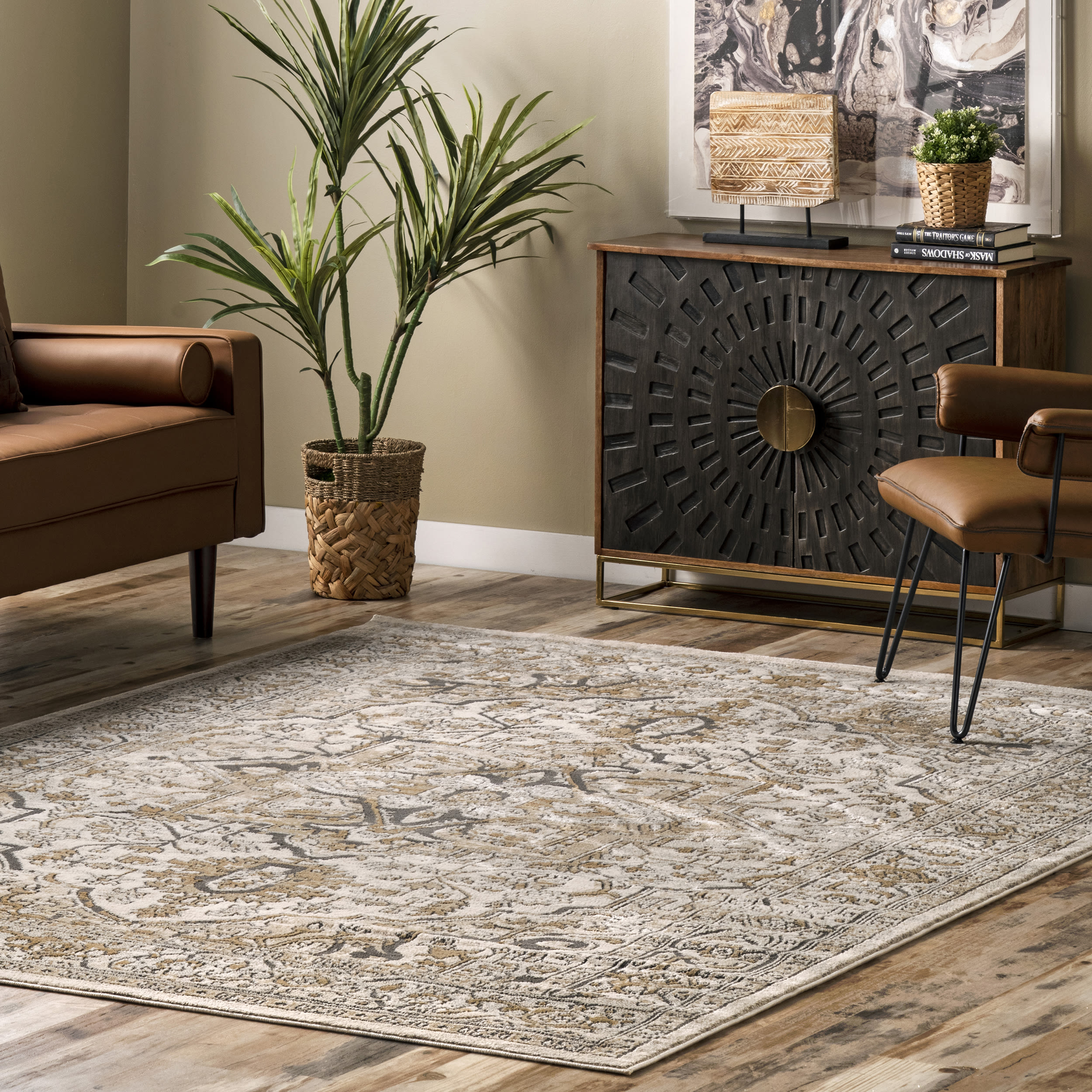 nuLOOM RZUM03B-9012 Darcie 9 x 12 (ft) Loomed Polypropylene Beige Rectangular Indoor Medallion Area rug