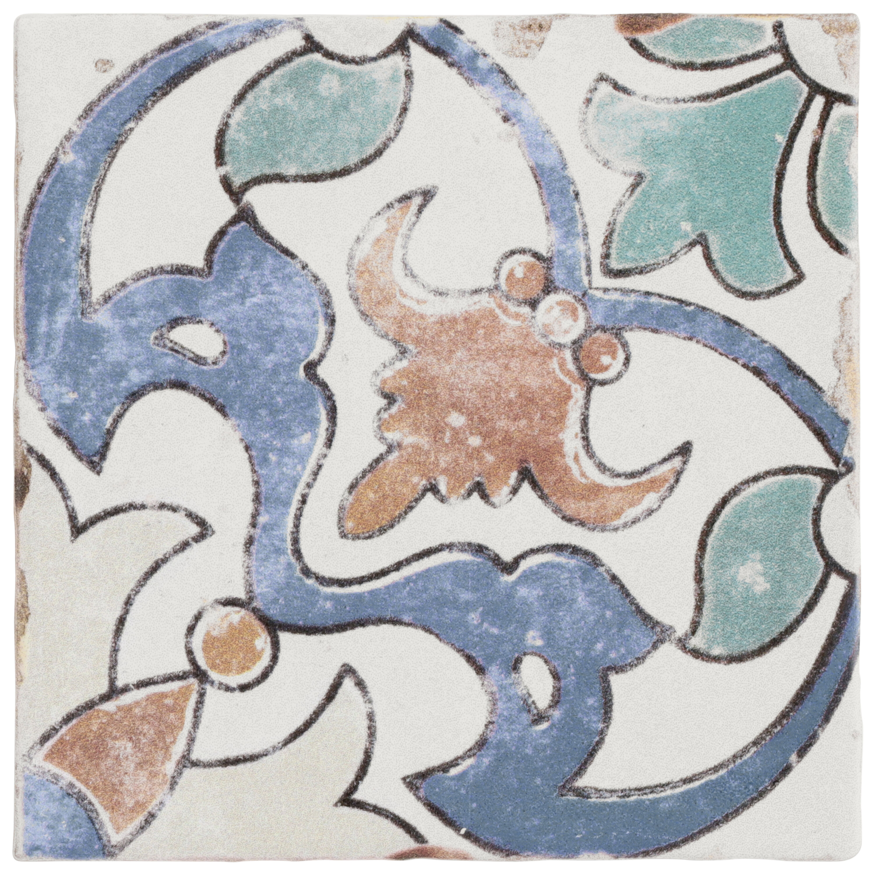 Sample - Paula Purroy Reverie Fiesta 5-in x 5-in Matte Ceramic Encaustic Wall Tile