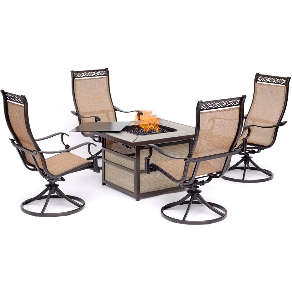 Hanover MON5PCSQSW4FP Monaco 5-Piece Patio Conversation Set with Tan Cushions