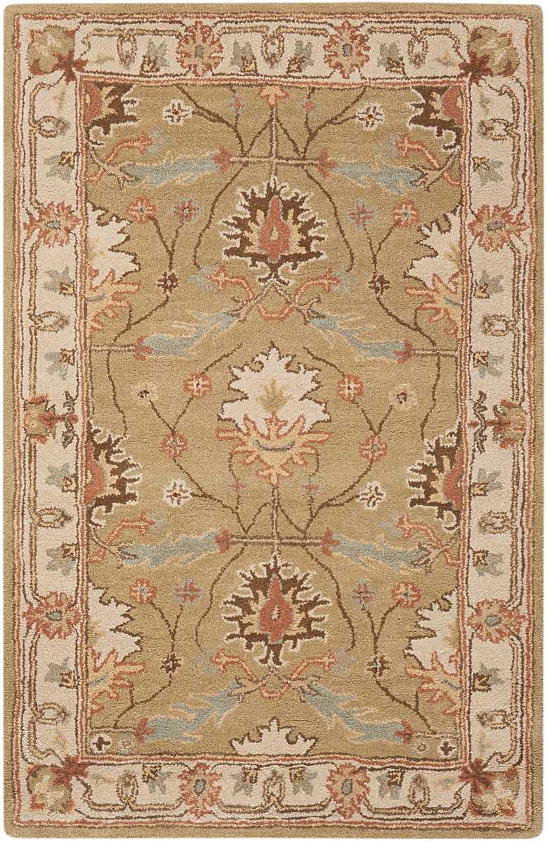 Ivory and Sage Wool Tufted Rectangular Area Rug, 2'6" x 4'