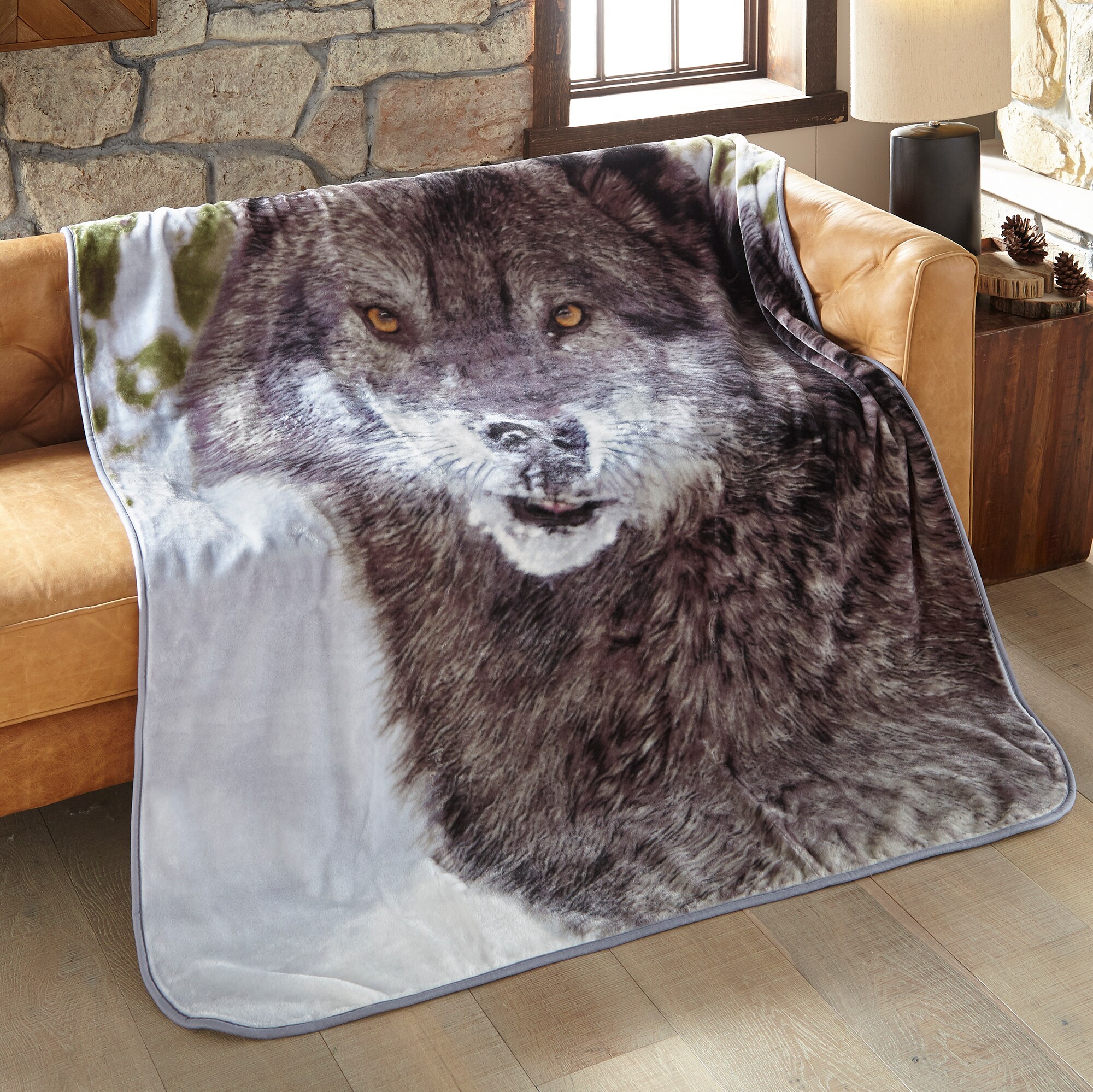 Shavel Home Products Dream Theory Gray Wolf Animal Print Throw 60-in x ...