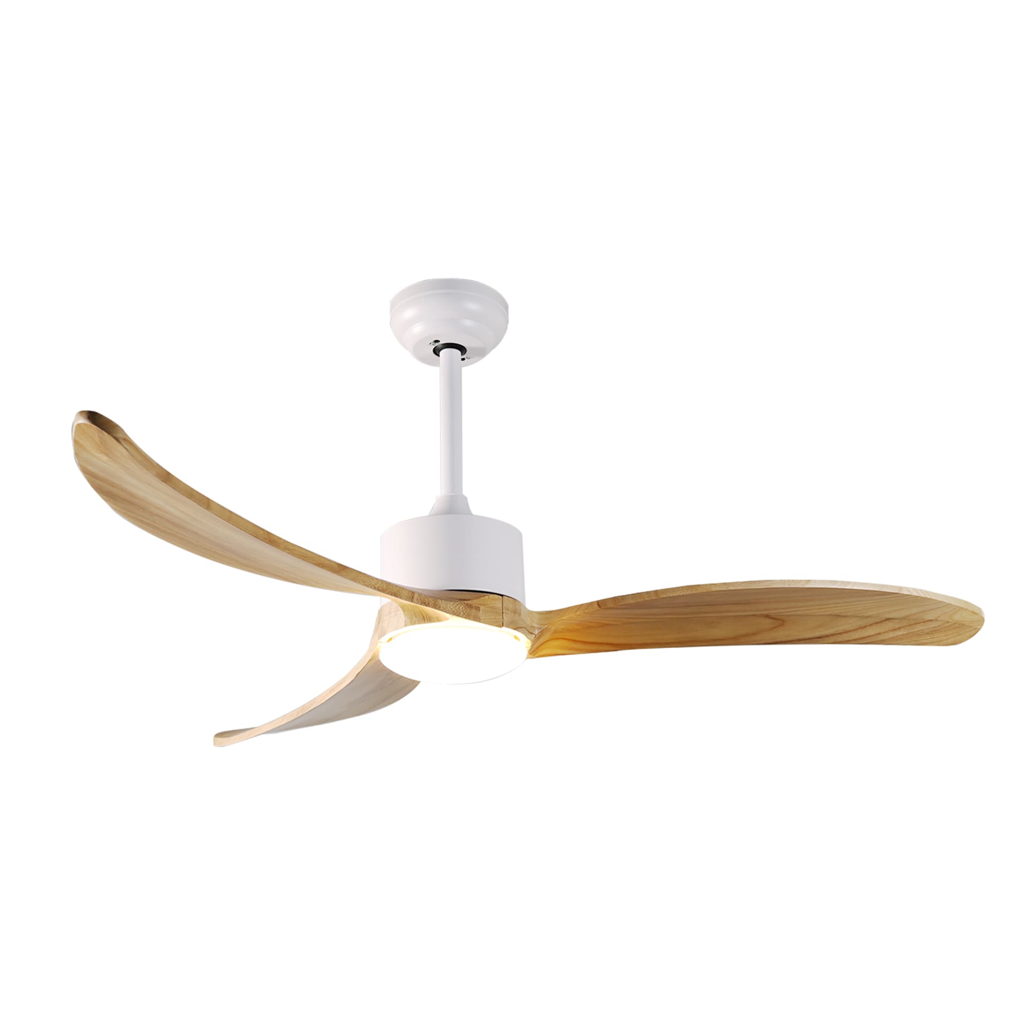 ExBrite DICF0001 Contemporary Style 52-Inches White with Light brown Blades Color-Changing Indoor Downrod mount Propeller Ceiling Fan With Light and Remote ( 3 -Blade)