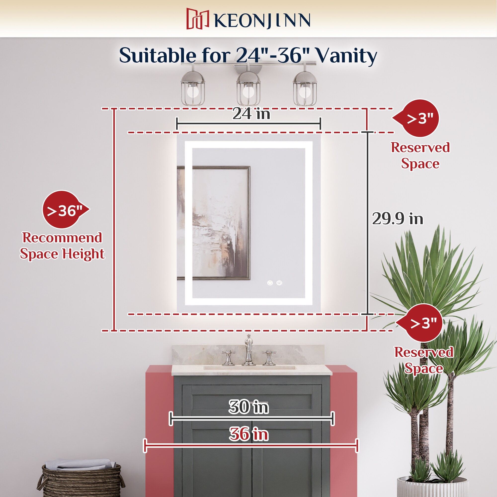 Keonjinn LW-ZBGFXFJ-6176F Framed-Bath-Mirrors - View #3