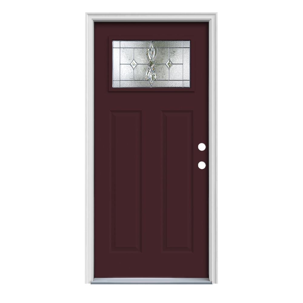 JELD-WEN LOWOLJW167701024 Laurel 36-in x 80-in x 4-9/16-in Steel Craftsman Left-hand inswing Currant Painted Prehung Front Door with Brickmould Insulating core