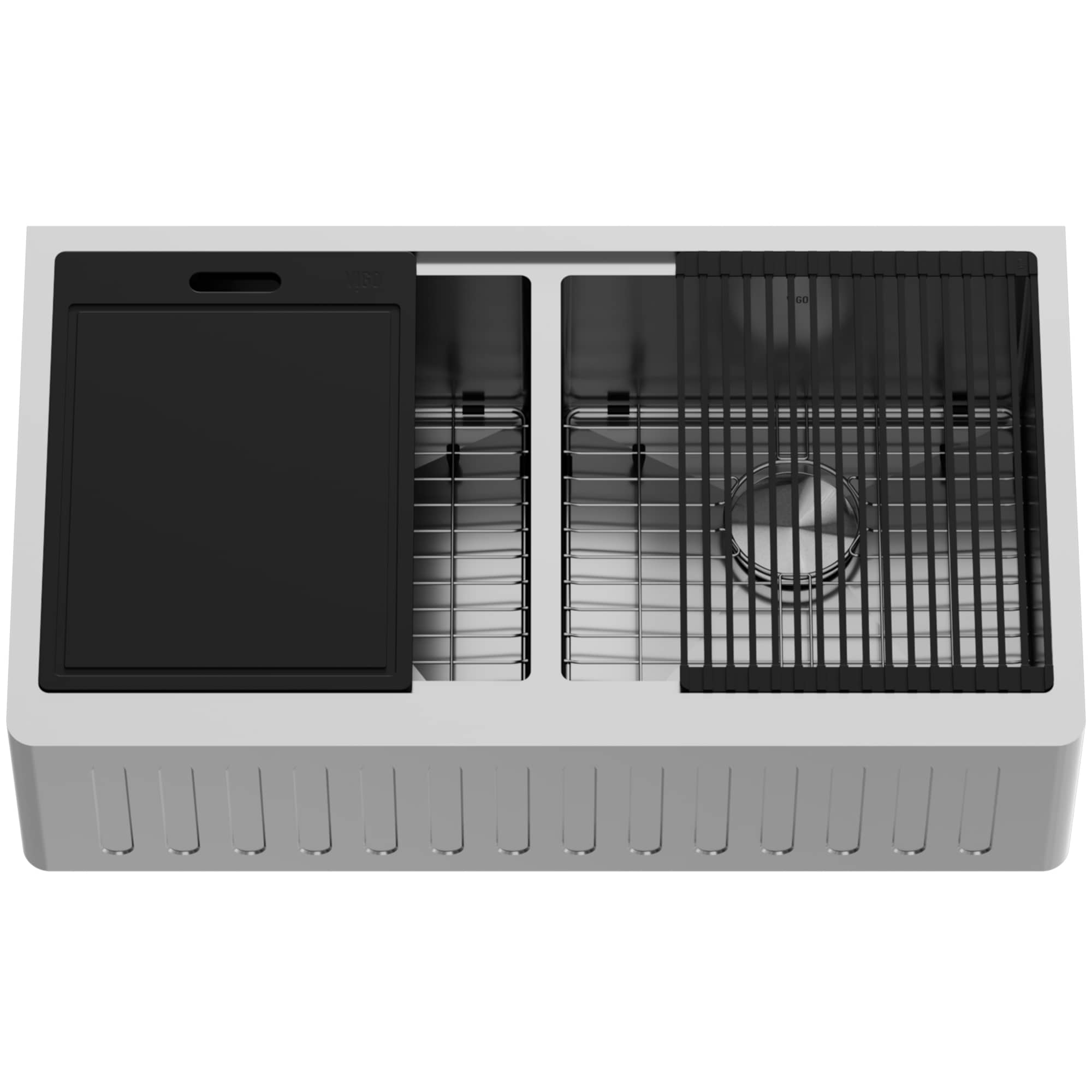VIGO VGS3620BLSA Oxford Farmhouse apron front 33-in x 21-in Stainless steel Single bowl 16 -Gauge Workstation Kitchen Sink