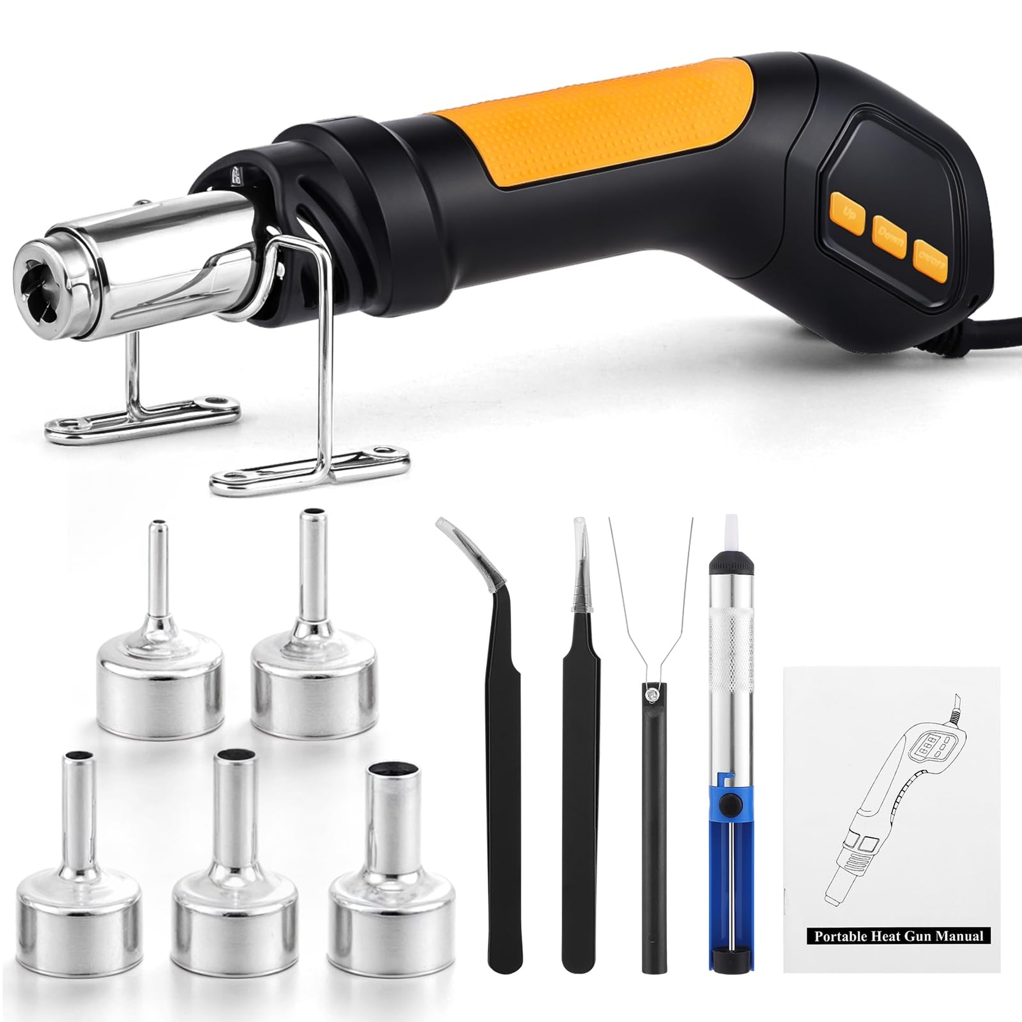 Angel Sar 700W Mini Heat Gun Kit Hot Air Soldering Rework Station 100 500 Deg C 5 FT LED Display 5 Nozzles Accessories for Crafting Shrink Tubing Electronics DIY
