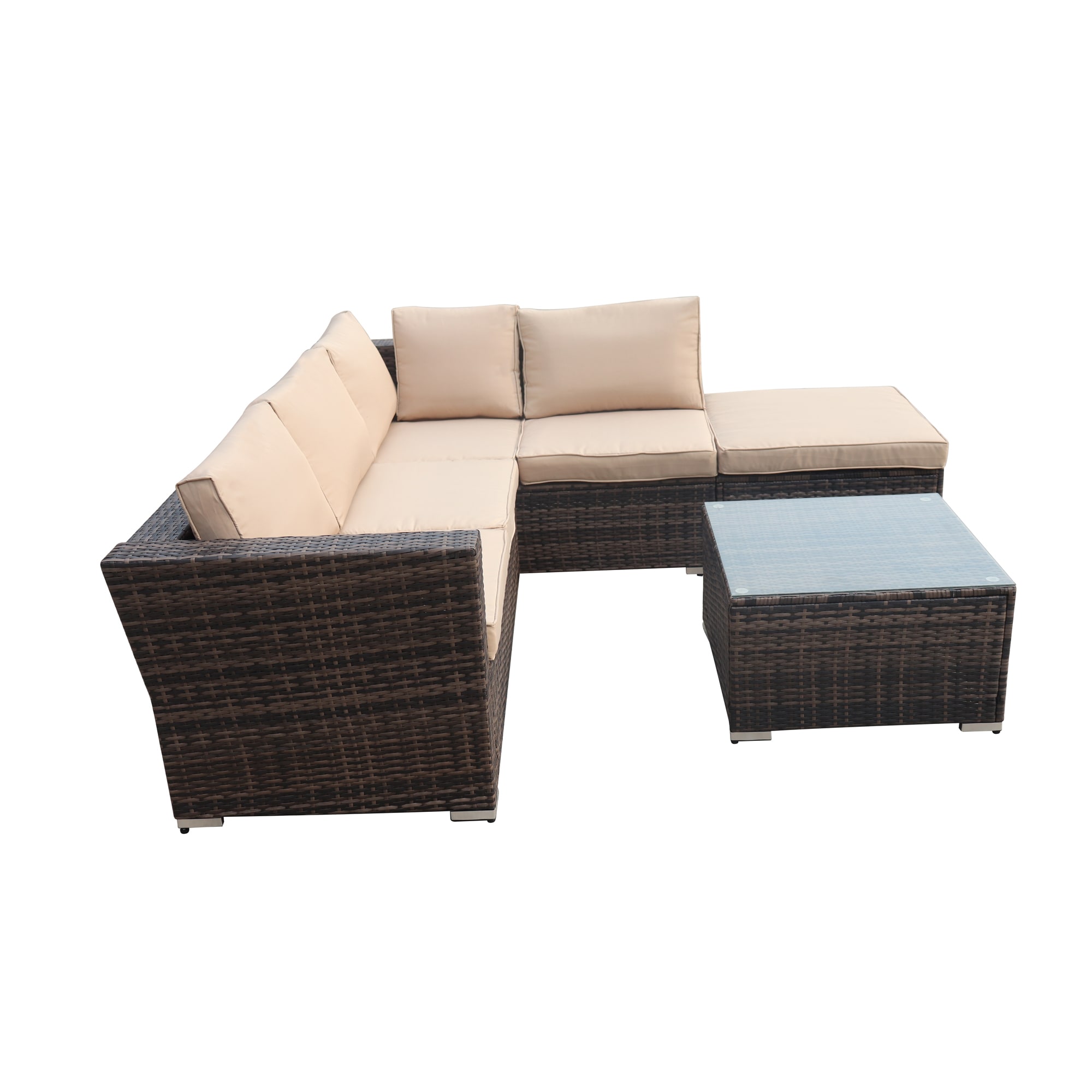 Flynama YC-V-W376-S00014 4-Piece Rattan Patio Conversation Set with Off-white Cushions