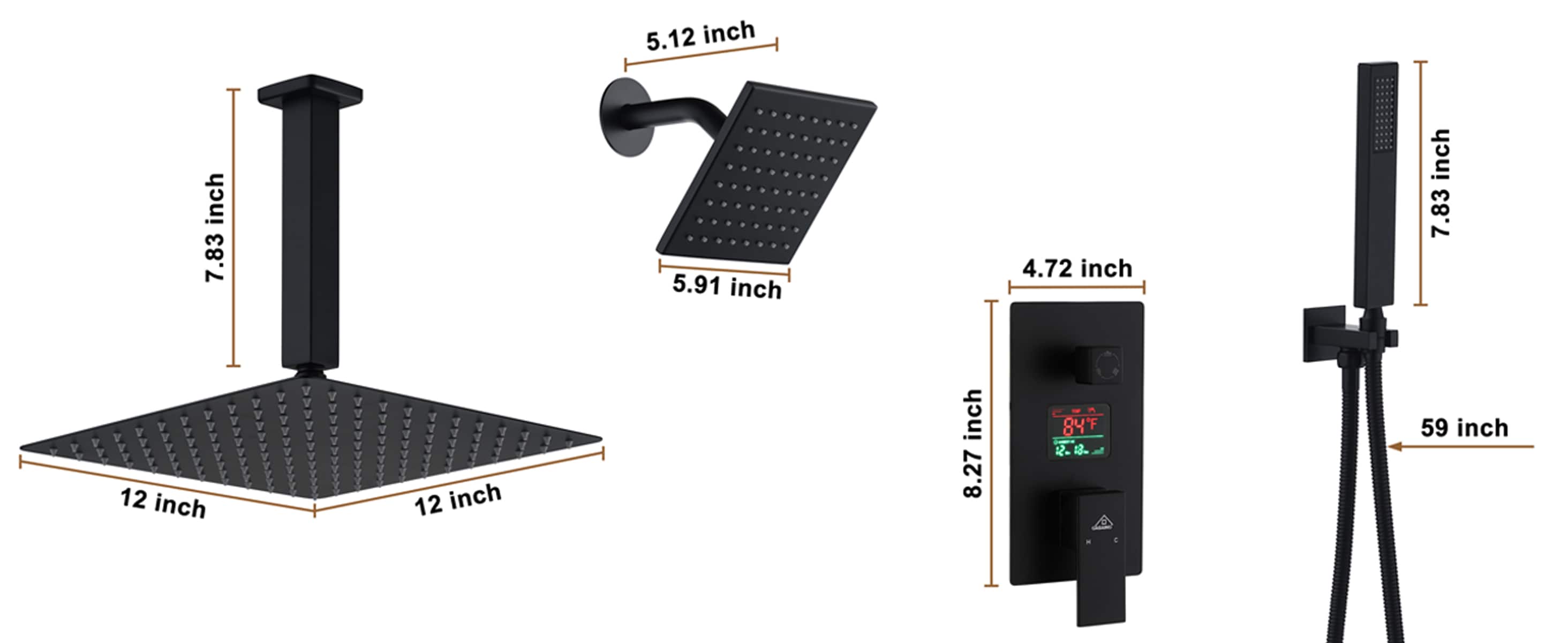CASAINC WE-SS12MB Showerhead-Bar-Panels - View #16