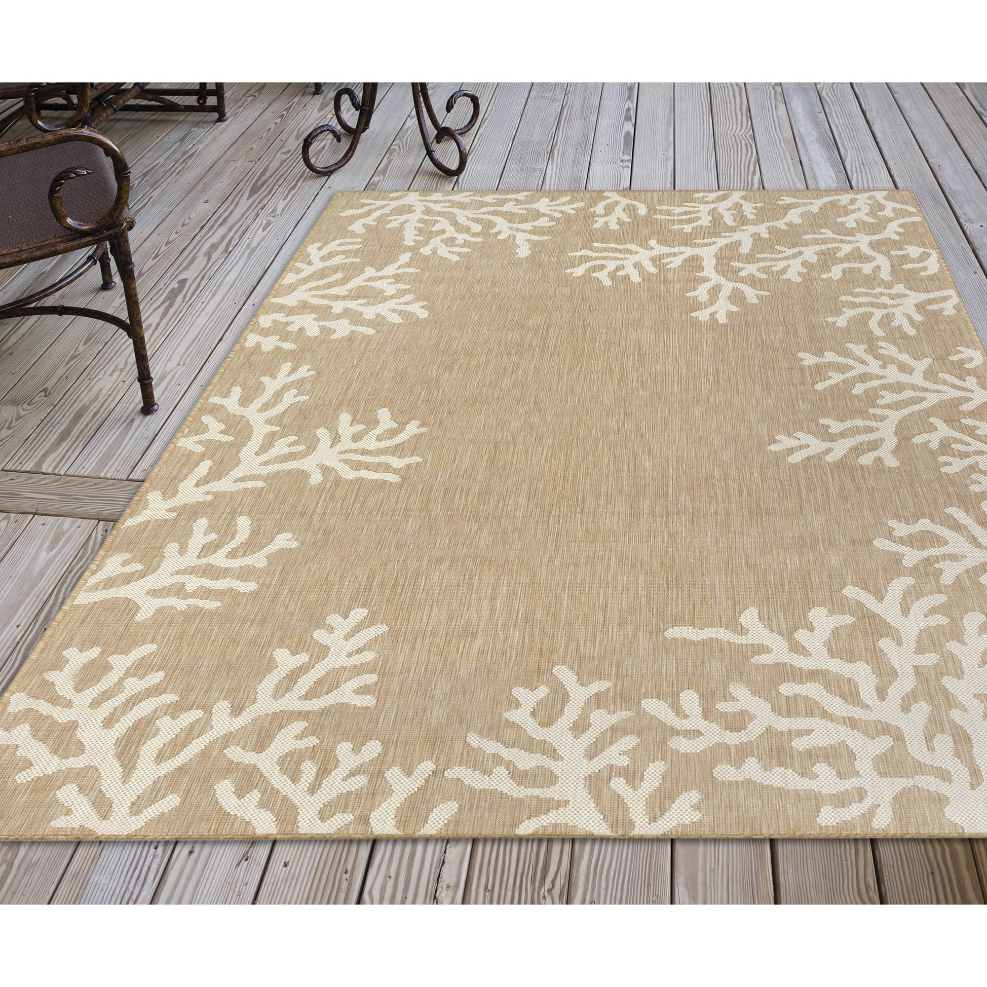 Liora Manne CRE58843912 Carmel 5 x 8 (ft) Polypropylene Sand Rectangular Indoor/Outdoor Floral/Botanical Tropical Area rug