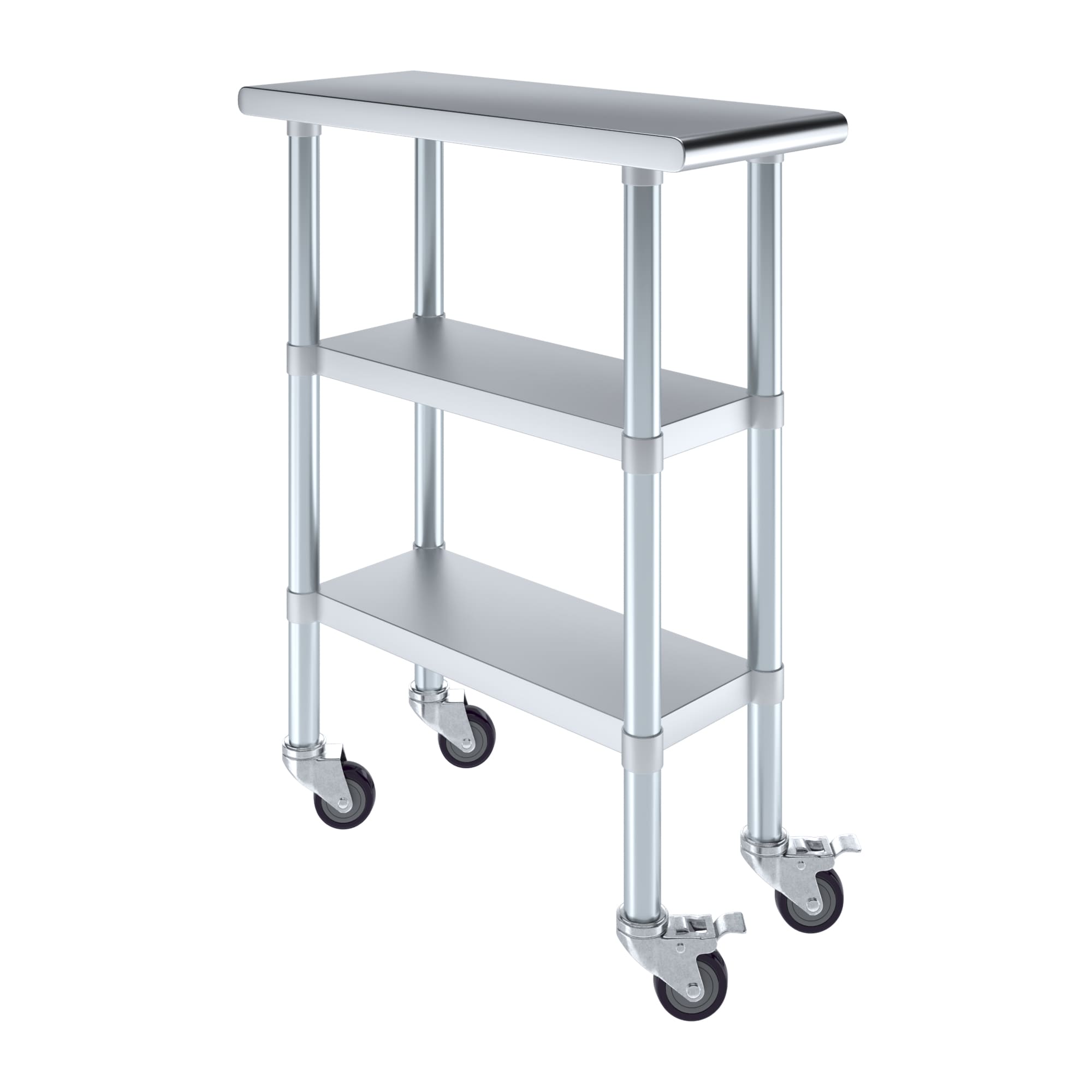 Amgood 30 in. x 12 in. x 38 in. Stainless Steel Work Table with Two Lower Shelves and Locking Casters