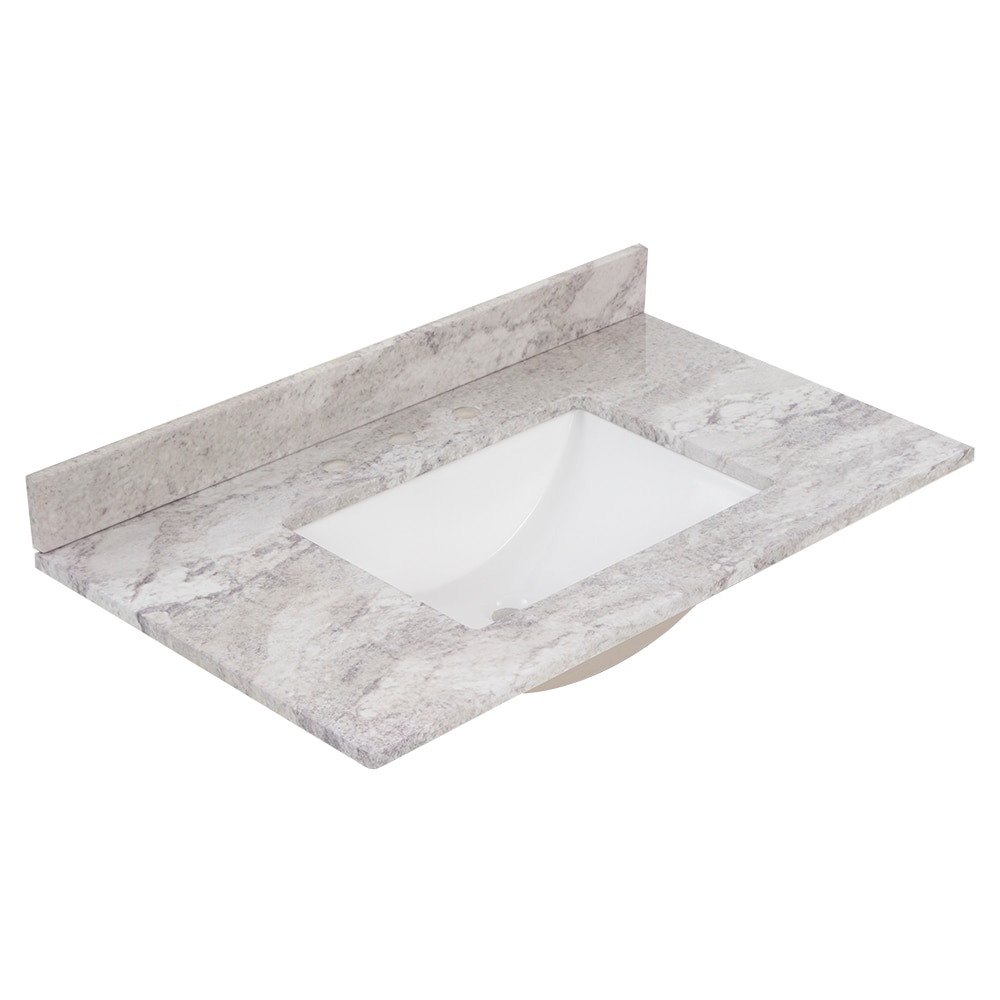 Stone Effects 37-in Solstice Cultured Marble Undermount Single Sink 3-Hole Bathroom Vanity Top in White | - Style Selections R42 VT3722