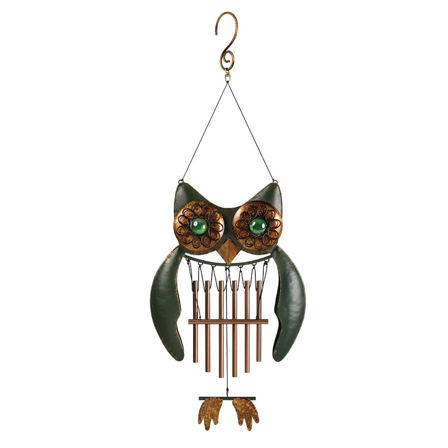 Owl Mini Wind Chime Hand Painted Metal /w Glass Yard & Garden Decor C 