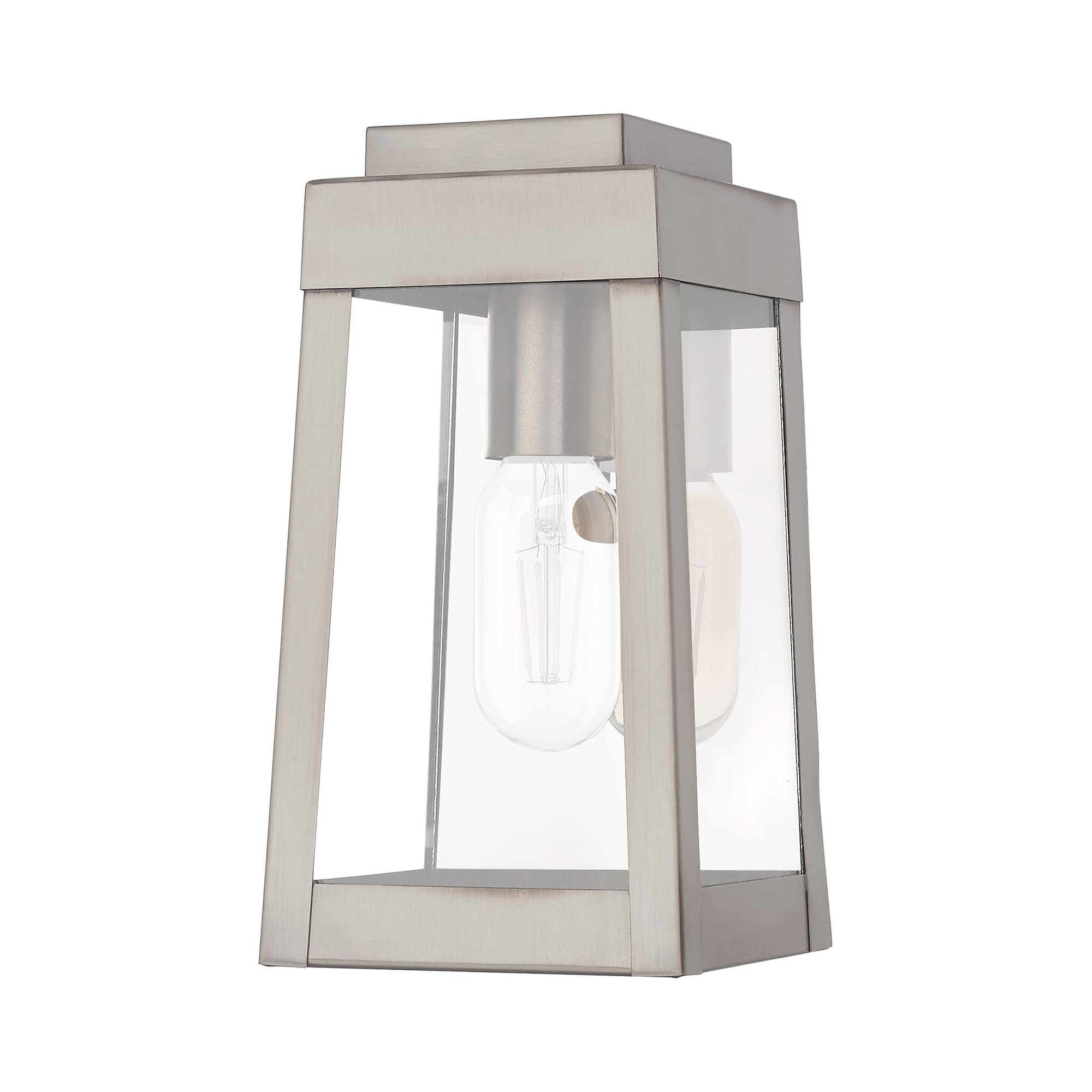 Oslo 9.5" Brushed Nickel Outdoor Wall Lantern with Clear Glass