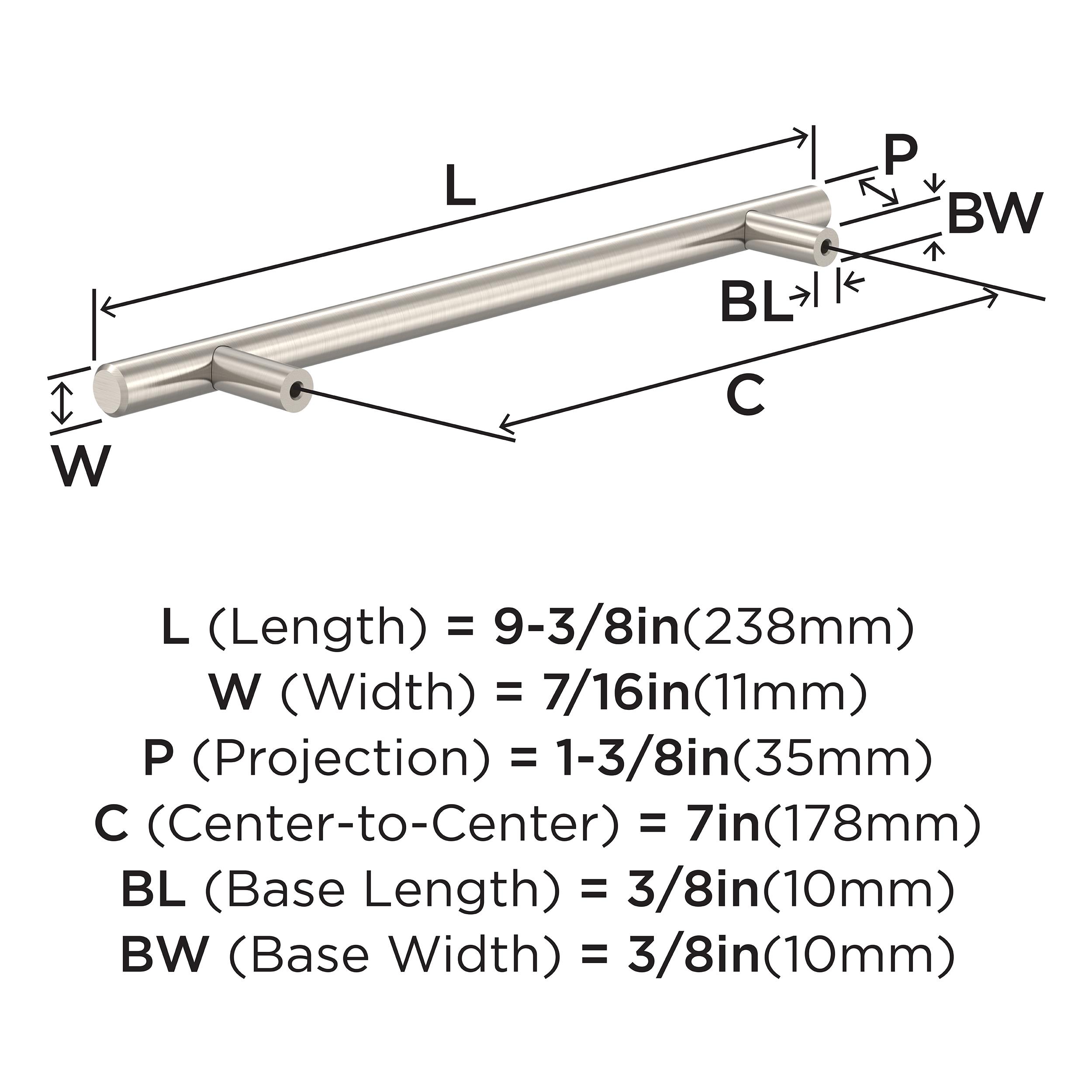 Sterling Nickel 7" Modern Bar Pull with Mounting Hardware