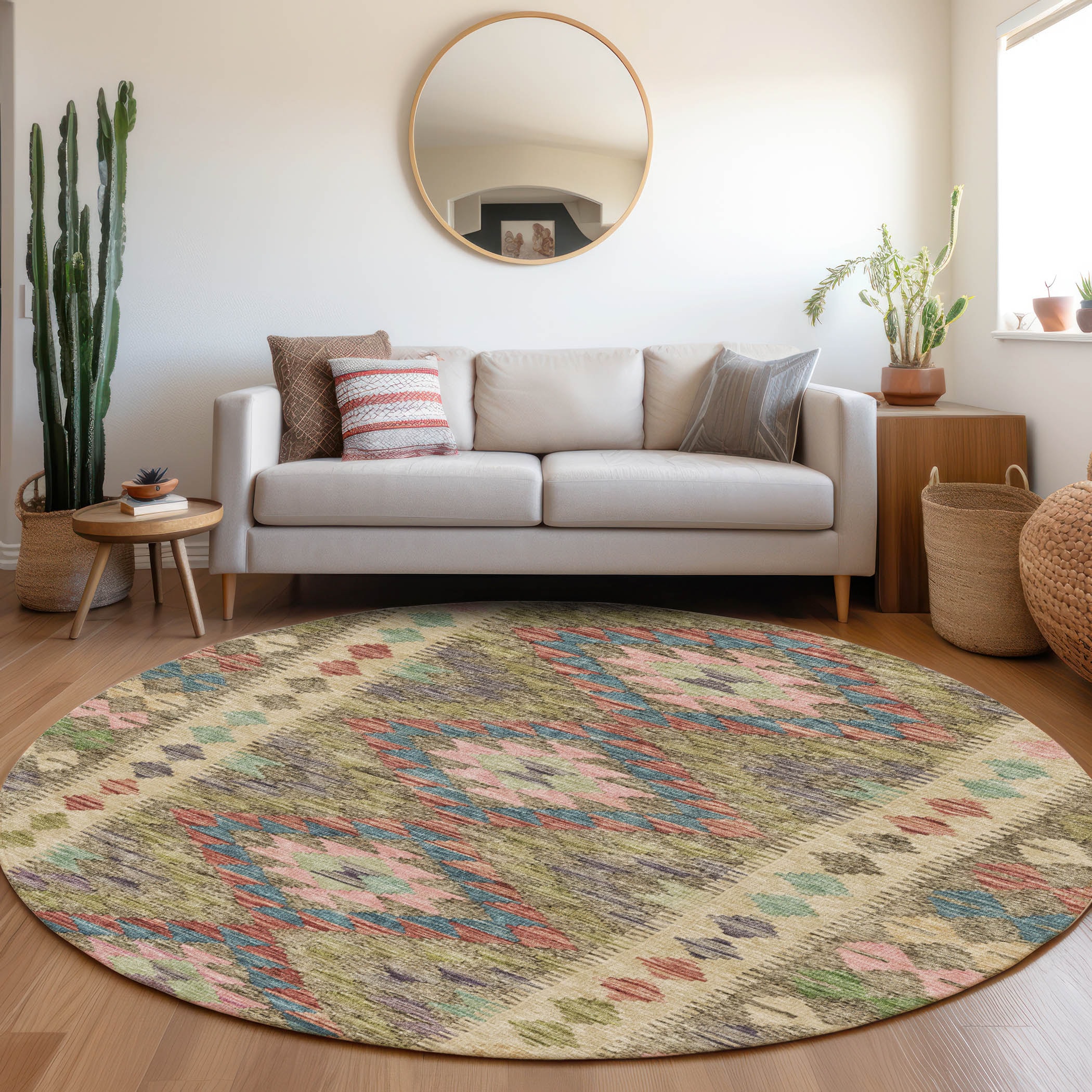 Addison Rugs ACN1226GE8RO Chantille ACN1226GE 8 x 8 (ft) Polyester Green Round Indoor/Outdoor Geometric Machine washable Area rug