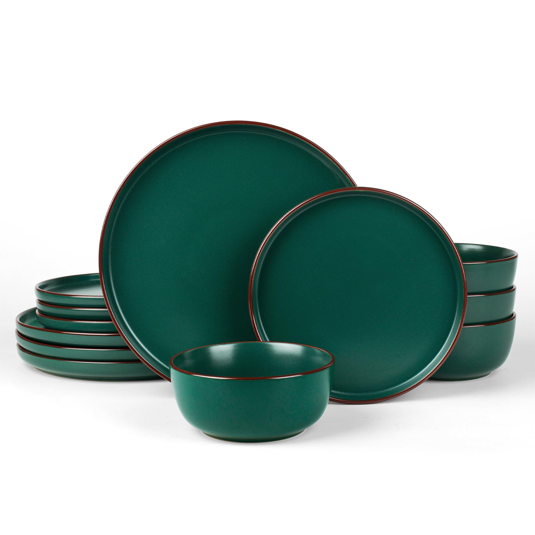 Aoibox  Mercury 12 Piece Modern Dark Green Stoneware Dinnerware Set with Speckled Finish Service for 4