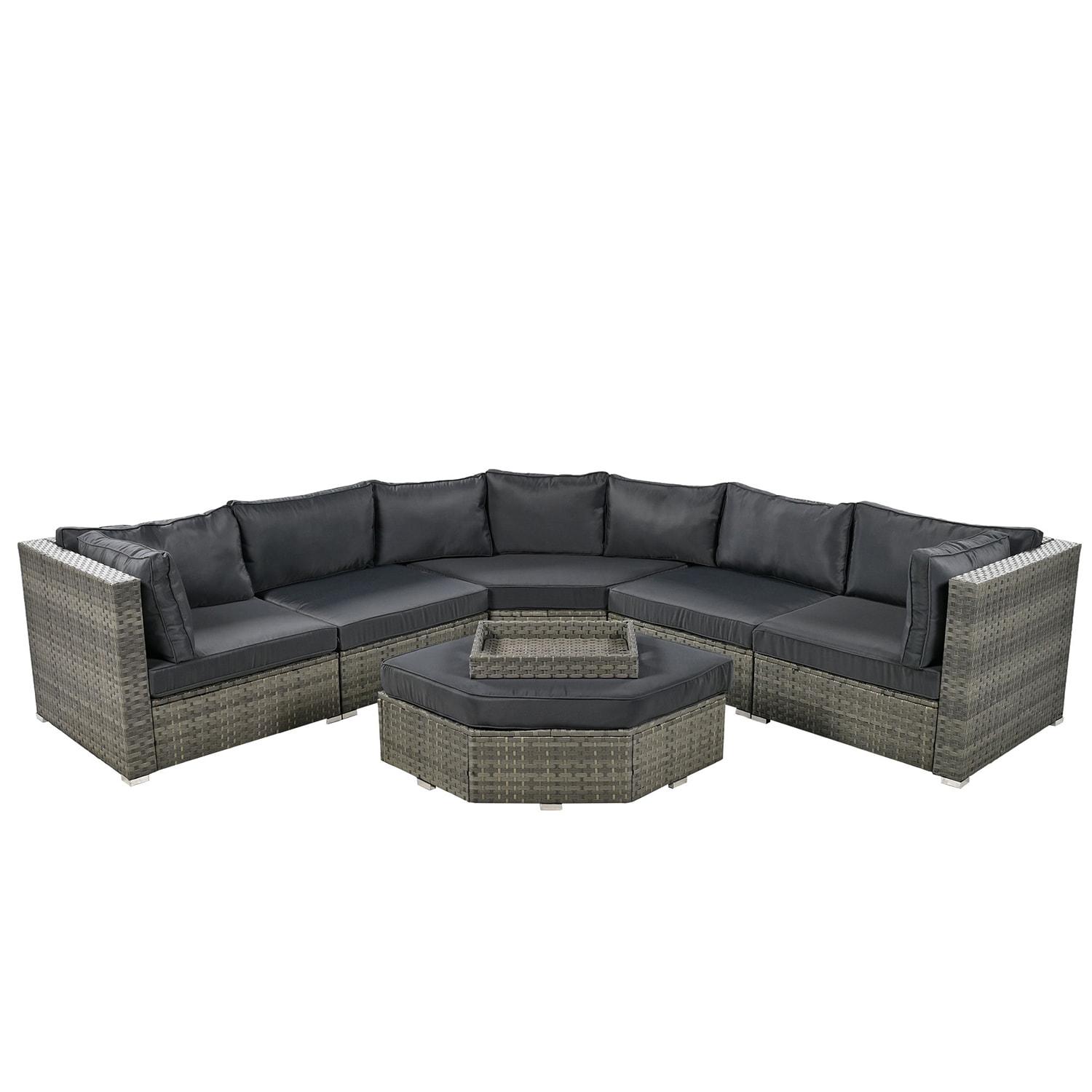 SINOFURN SYA020389GY Rattan Outdoor Sectional with Gray Cushions and Wicker Frame