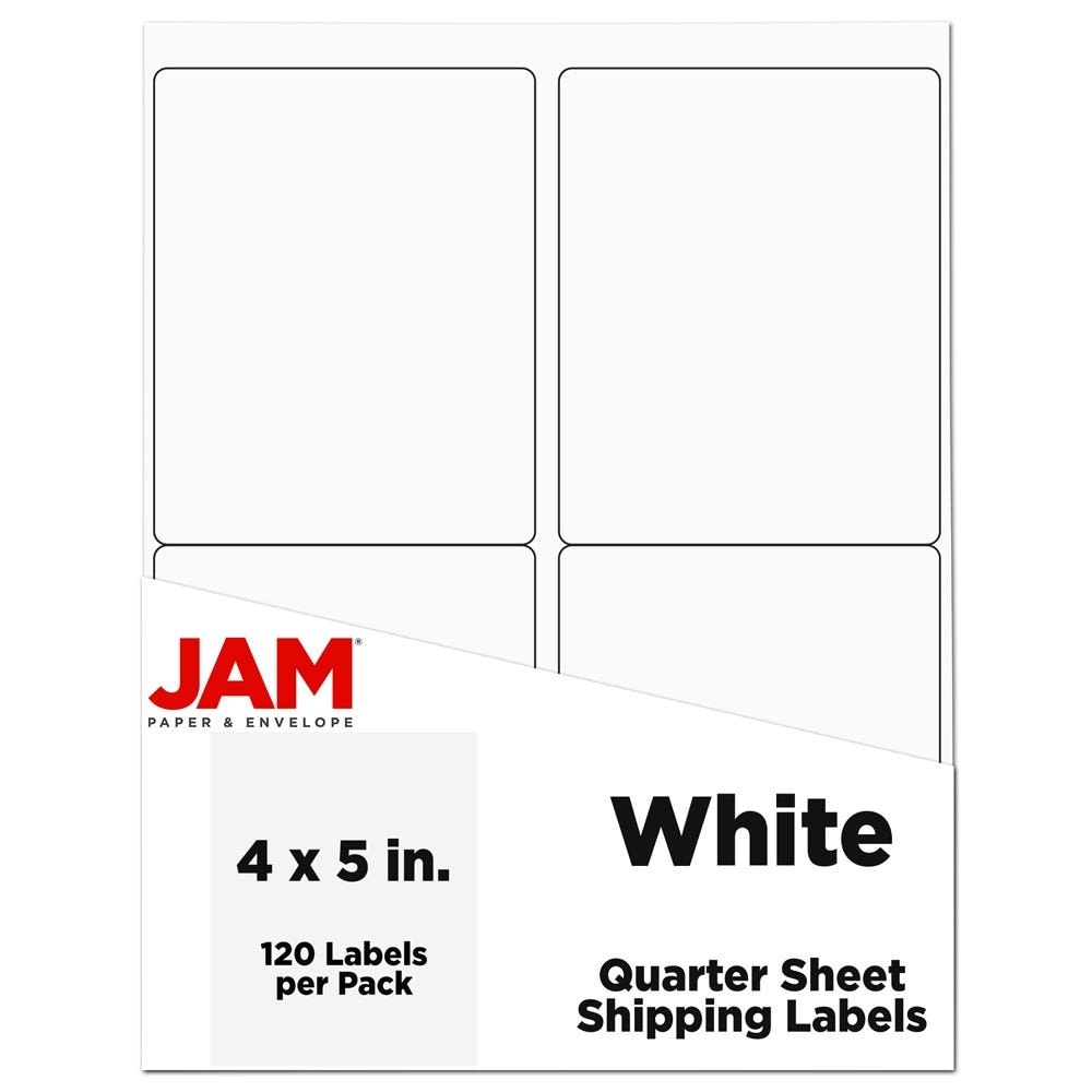 JAM Paper 4062903 Mailing/Shipping/Address Labels 4-in x 5-in White Sticky Notes ( 120 -Pack)
