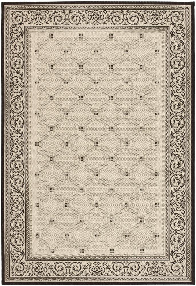Safavieh CY1502-3901-4 Courtyard Lattice Flower 4 x 6 (ft) Loomed Polypropylene Sand/Black Rectangular Indoor/Outdoor Border Area rug