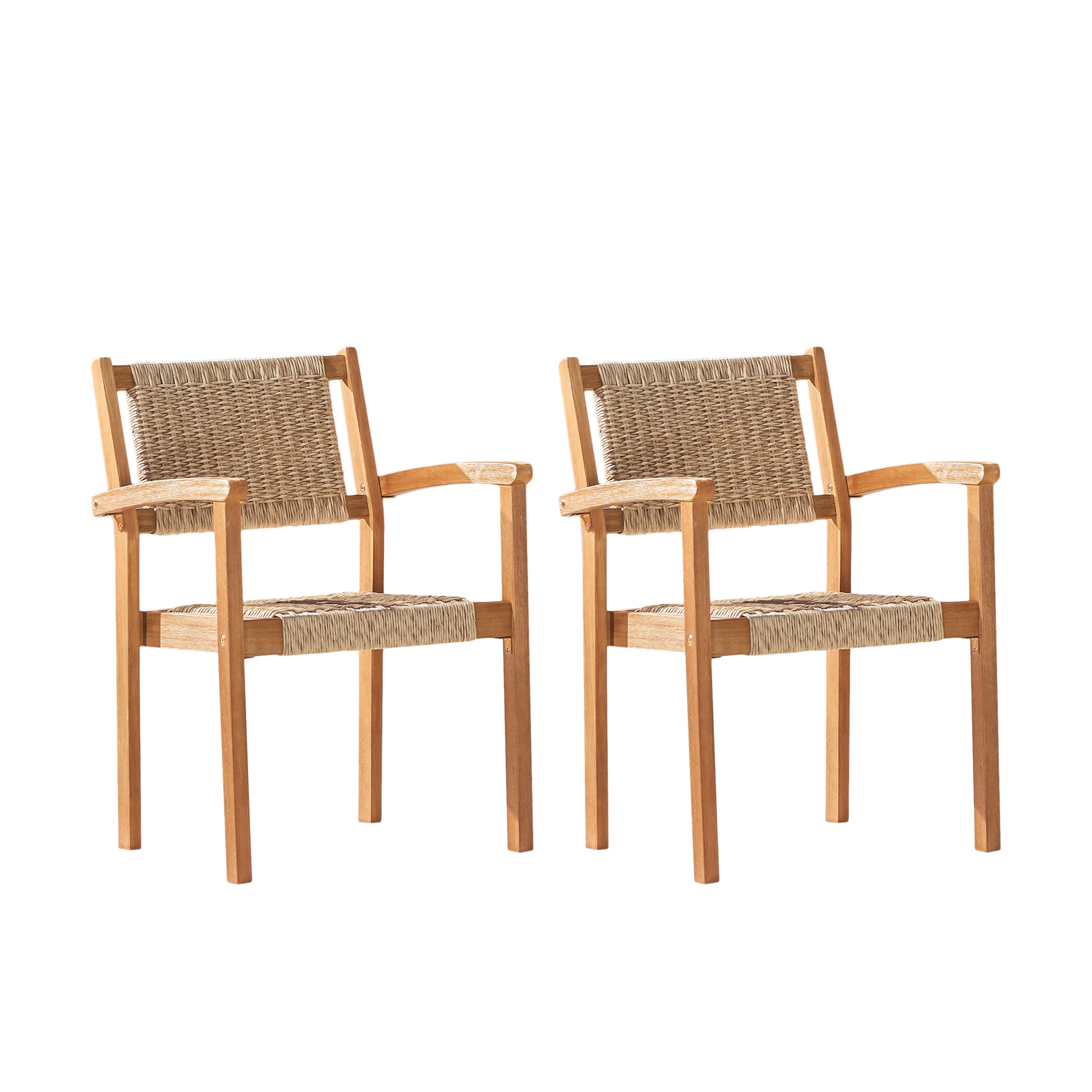 Moda Furnishings MDB093121209 GIGI Set of 2 Wicker Light Brown Wood Frame Stationary Dining Chair with Solid Seat