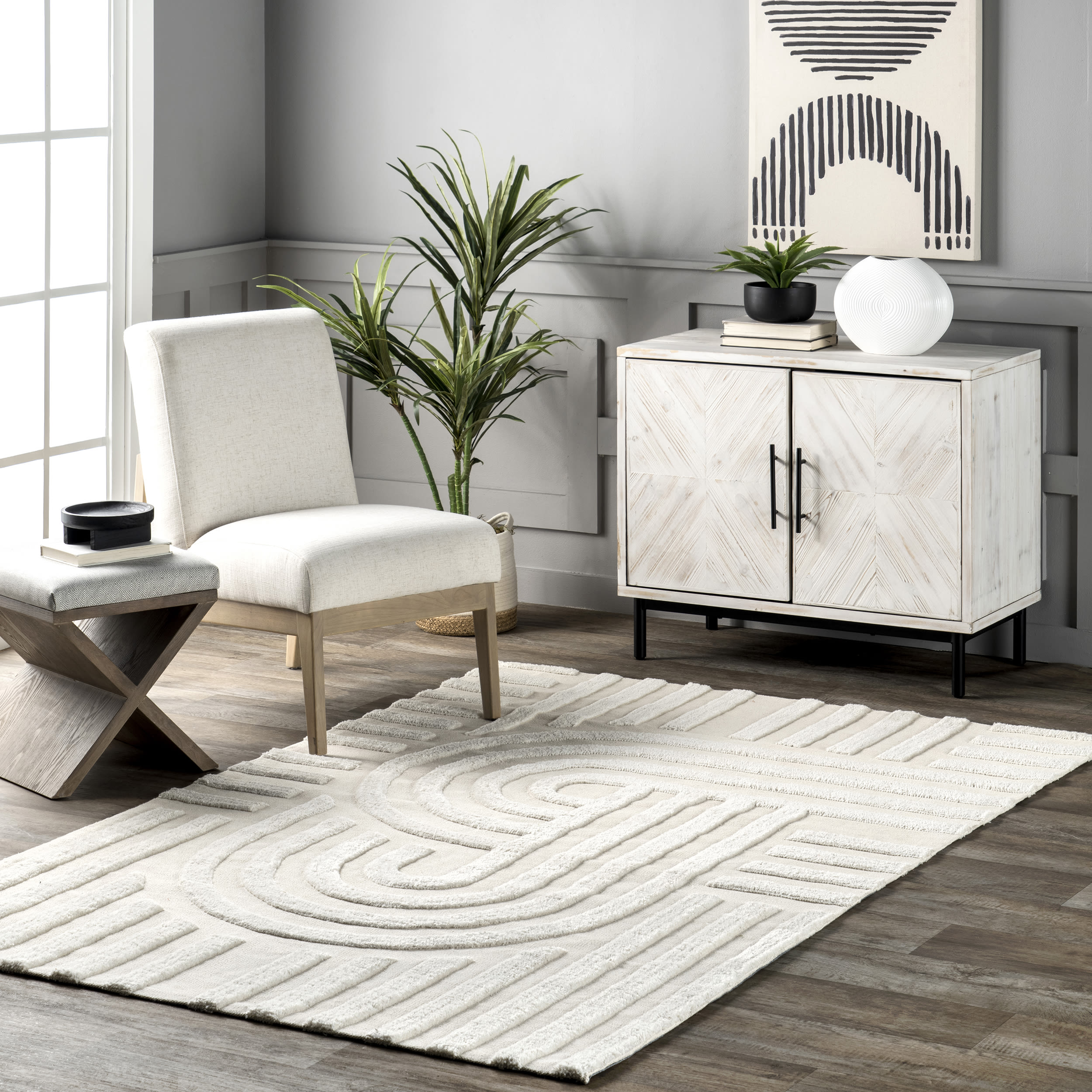 Downtown Ivory Geometric Wool-Synthetic Blend 5' x 8' Area Rug