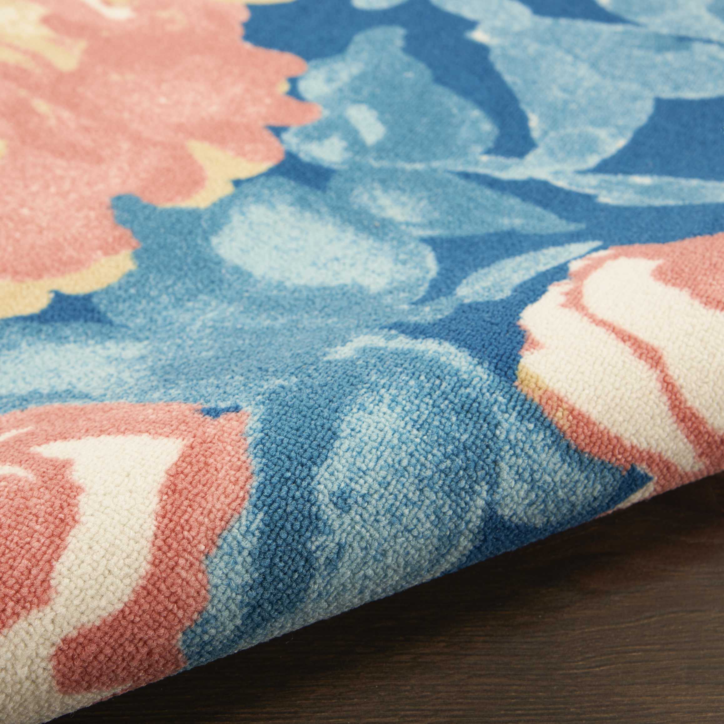Handmade Blue Floral Synthetic 5' x 7' Rectangular Rug
