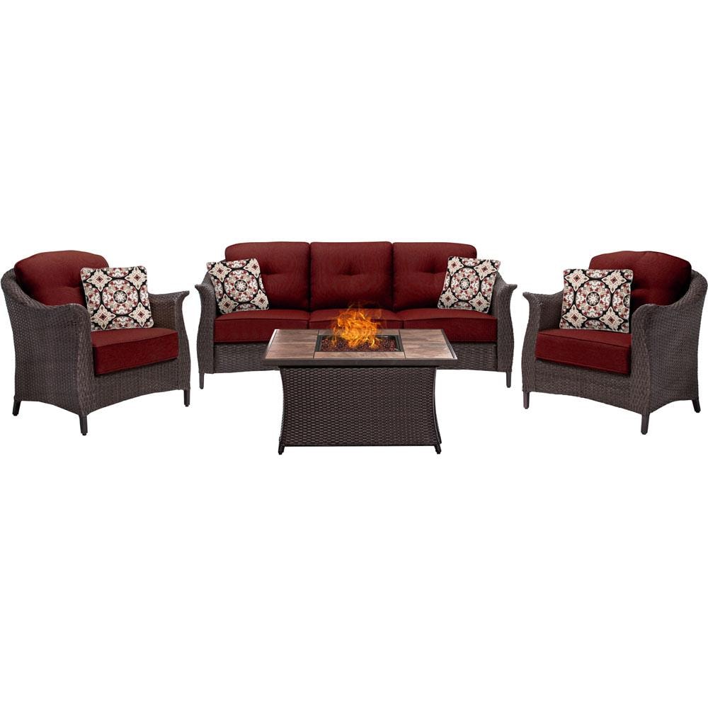 Hanover GRAM4PCFP-RED-TN Gramercy 4-Piece Patio Conversation Set with Red Cushions