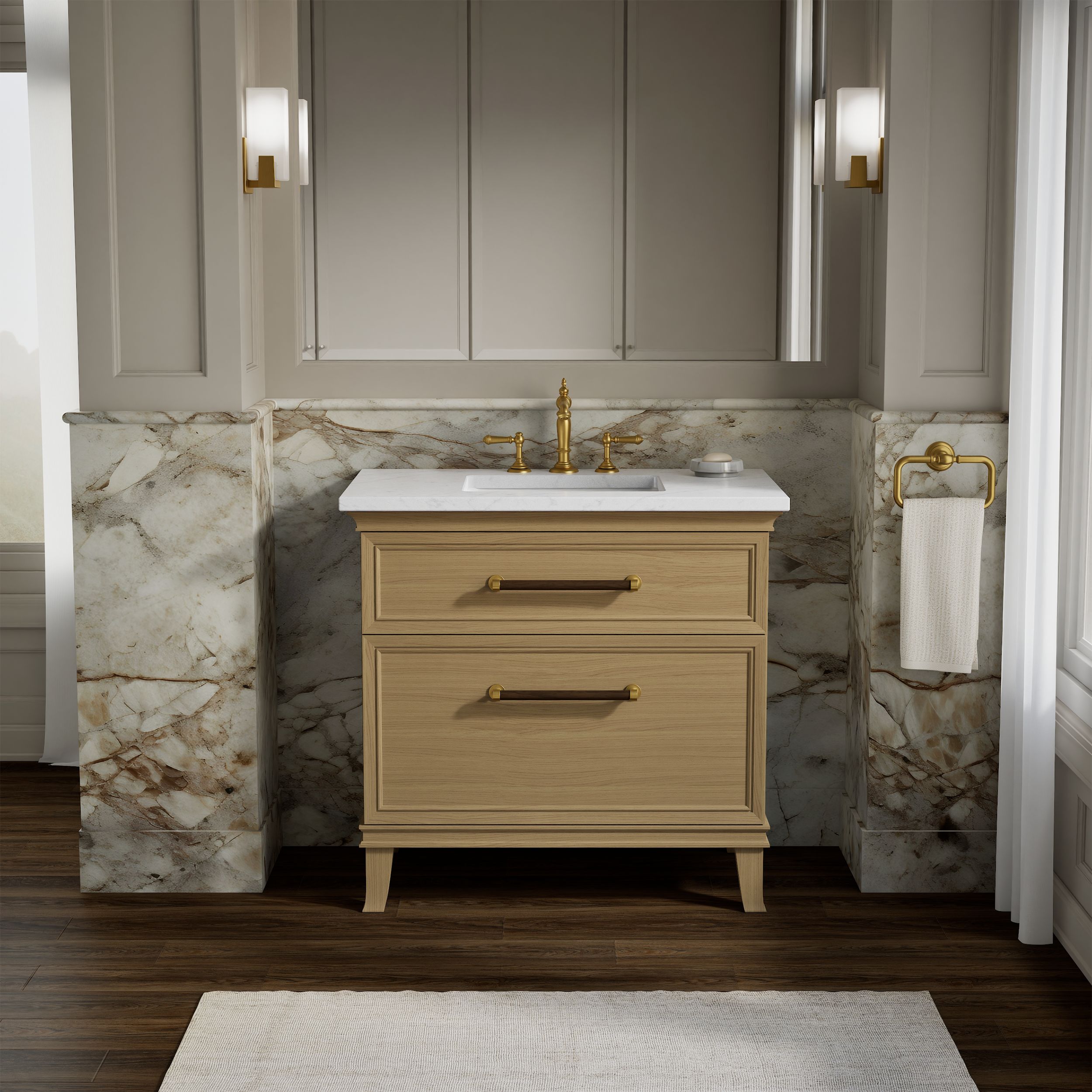 KOHLER Artifacts 36-in Light Oak Undermount Single Sink Bathroom Vanity with White Quartz Top