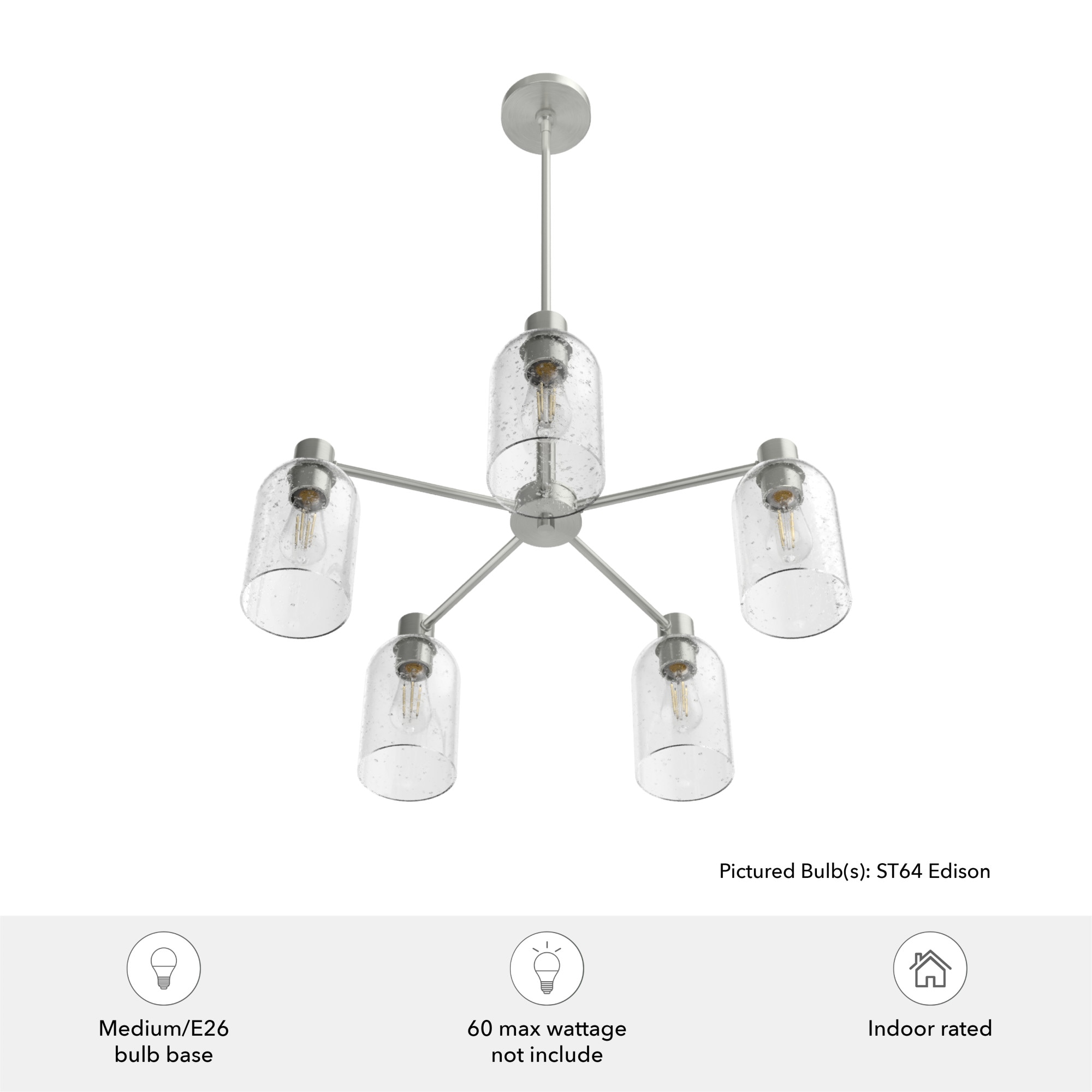 Lochemeade 5-Light Brushed Nickel Seeded Glass Chandelier