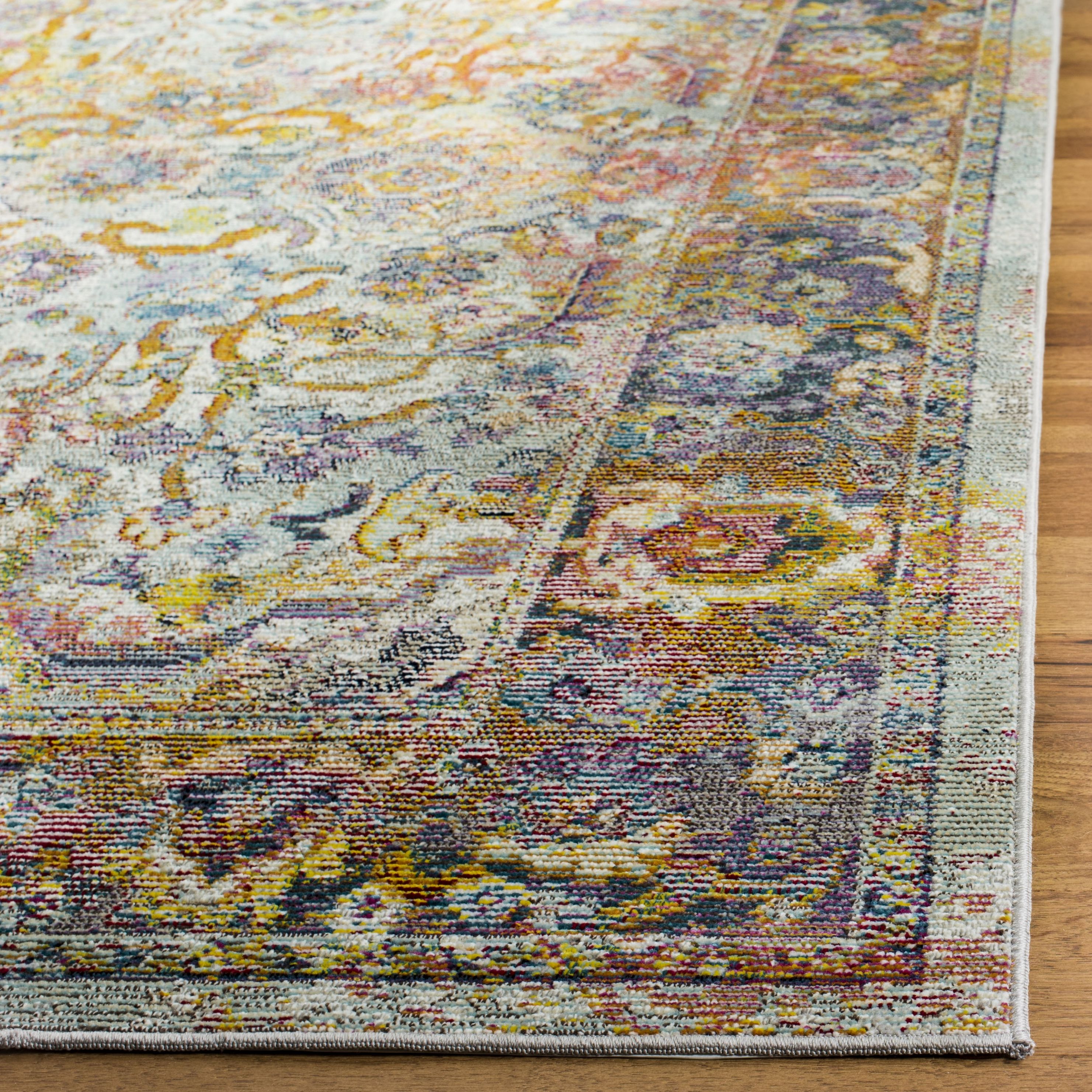 Light Blue and Orange Distressed Oriental Synthetic Area Rug