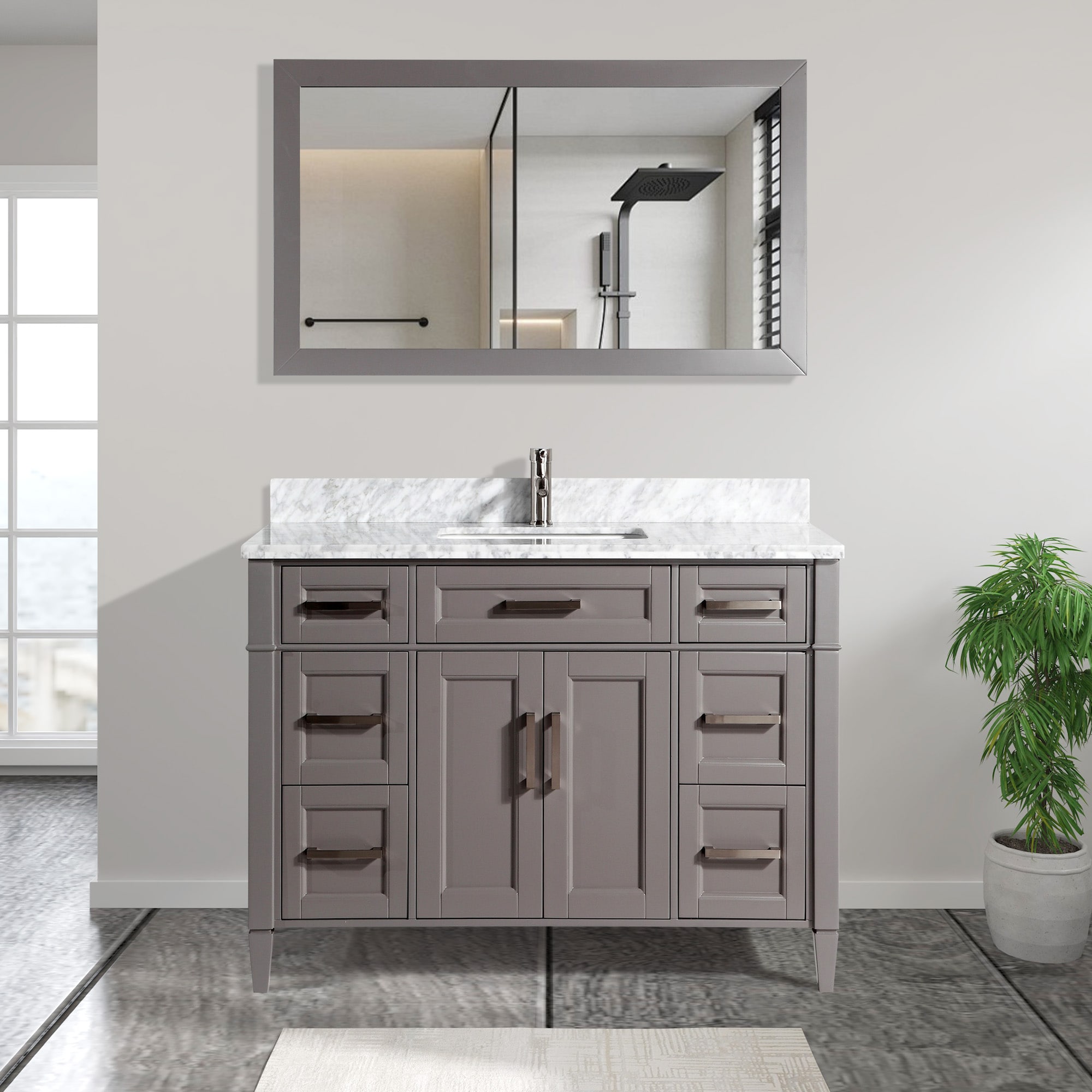 Vanity Art VA2060-SG Savona 60-in Grey Undermount Single sink Bathroom Vanity with White with Grey Veining Marble Top (Mirror Included)
