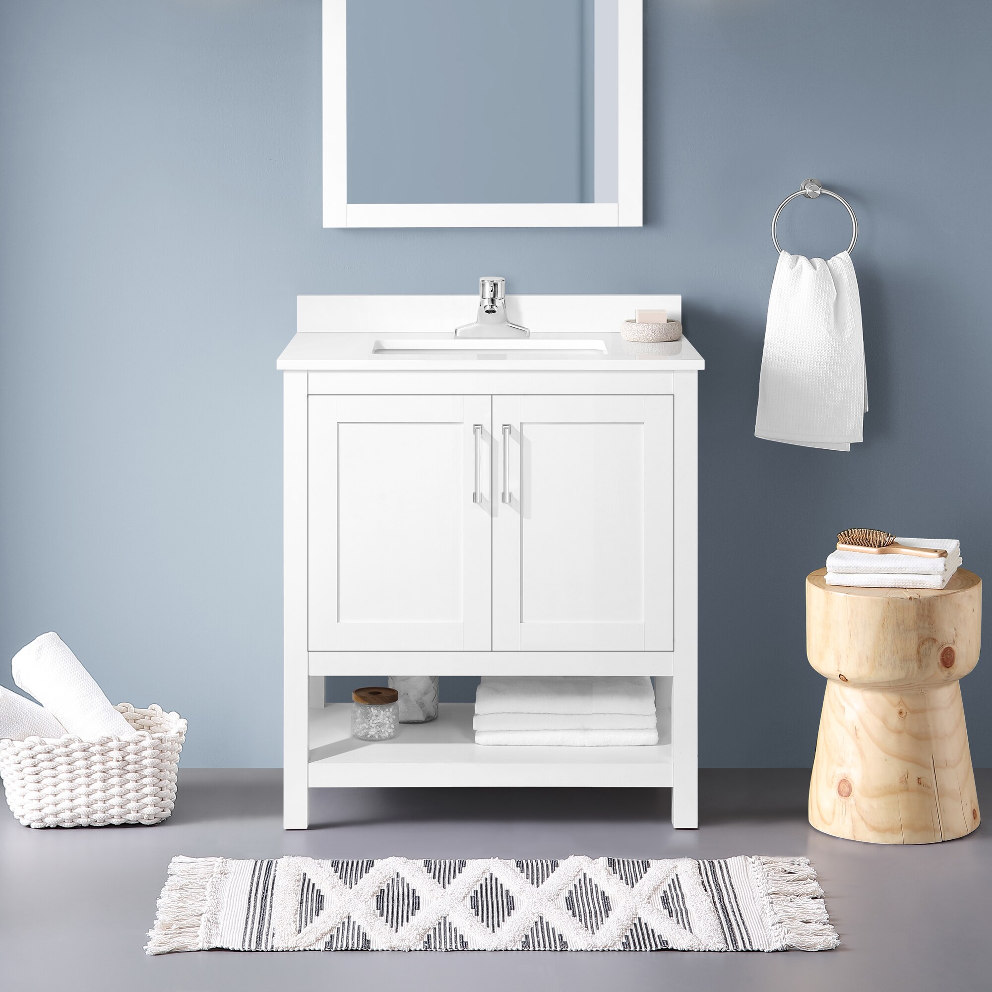 Albury 30-in White Undermount Single Sink Bathroom Vanity with White Engineered Marble Top | - OVE Decors 15VVAR-ALBU30-007