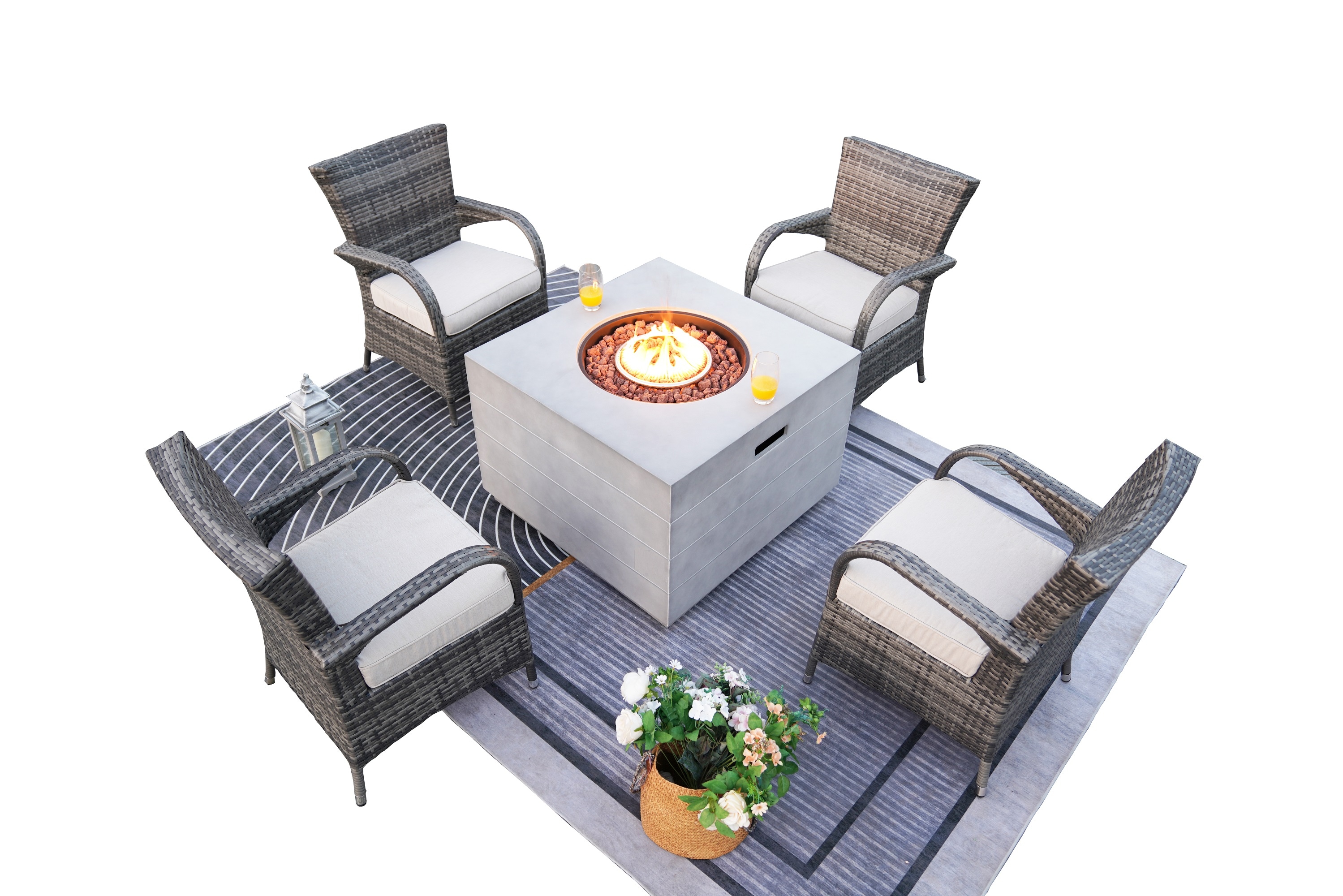 Moda Furnishings MAG-2140-1122G 5 -Piece Wicker Patio Conversation Set with Gray Cushions