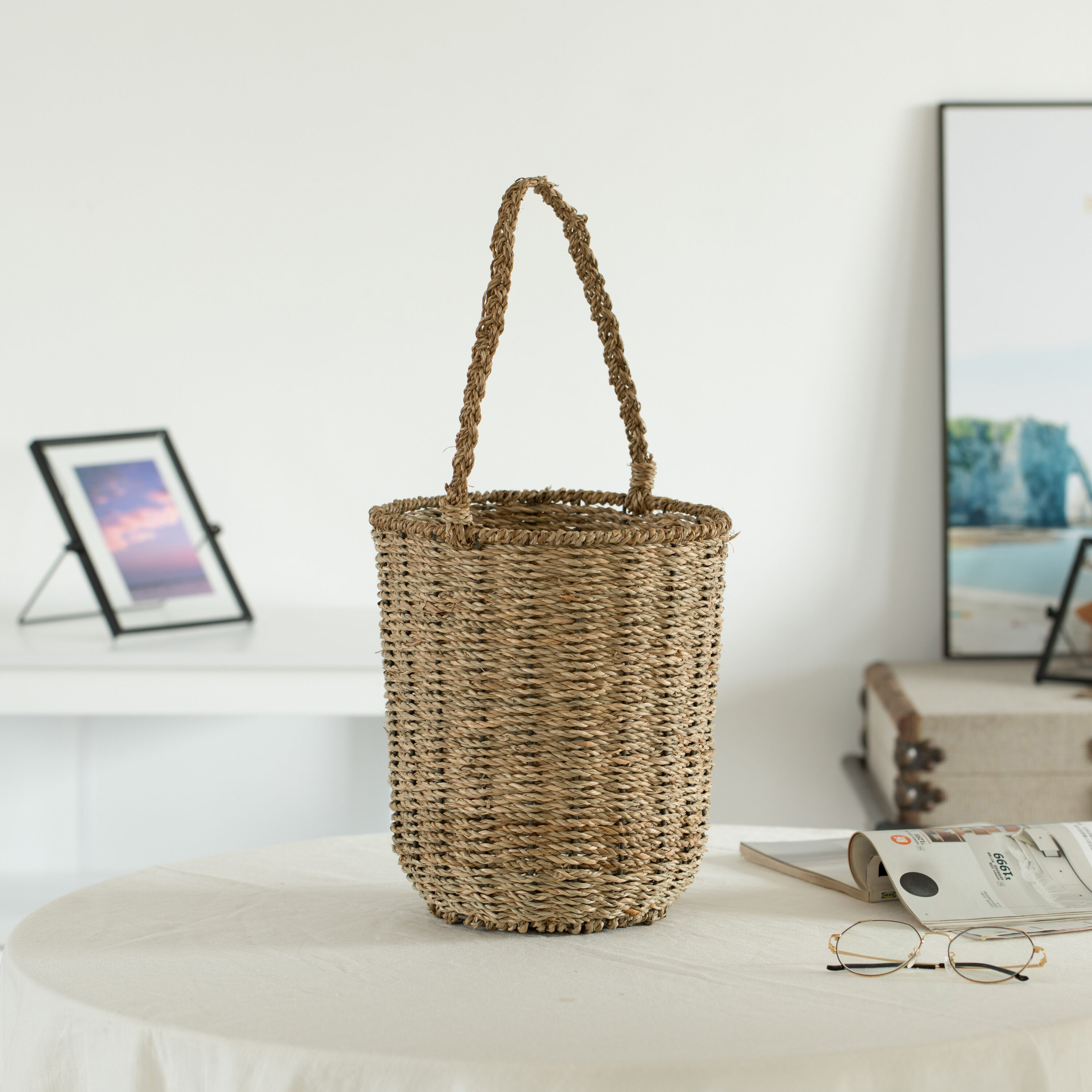 Natural Seagrass Woven Storage Basket with Handles