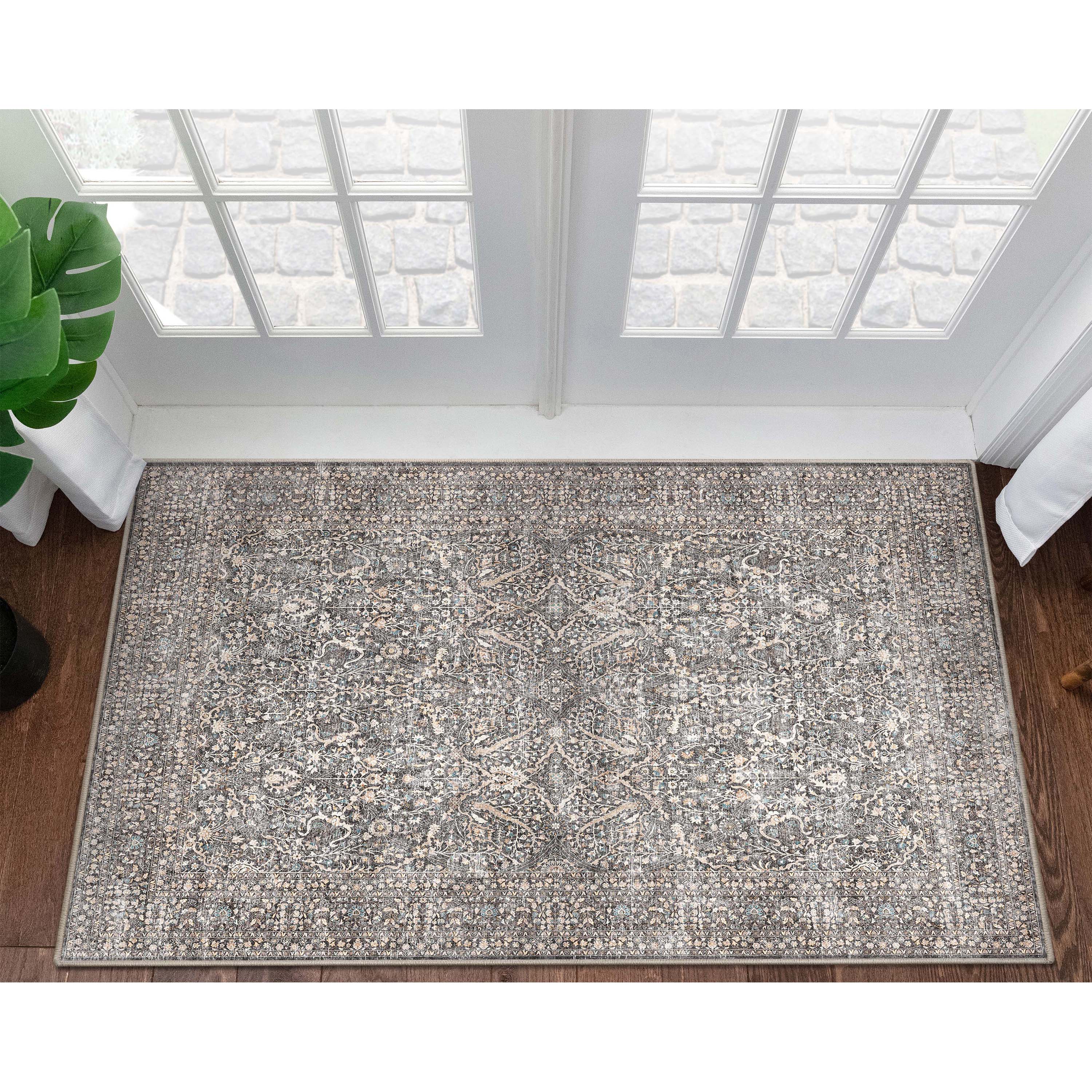 Well Woven W-AS-08A-4 Asha 3 x 5 (ft) Flatweave Polyester Gray Rectangular Indoor Floral/Botanical Vintage Area rug