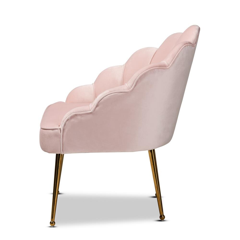 Baxton Studio Cinzia Modern Light Pink Gold Velvet Accent Chair in