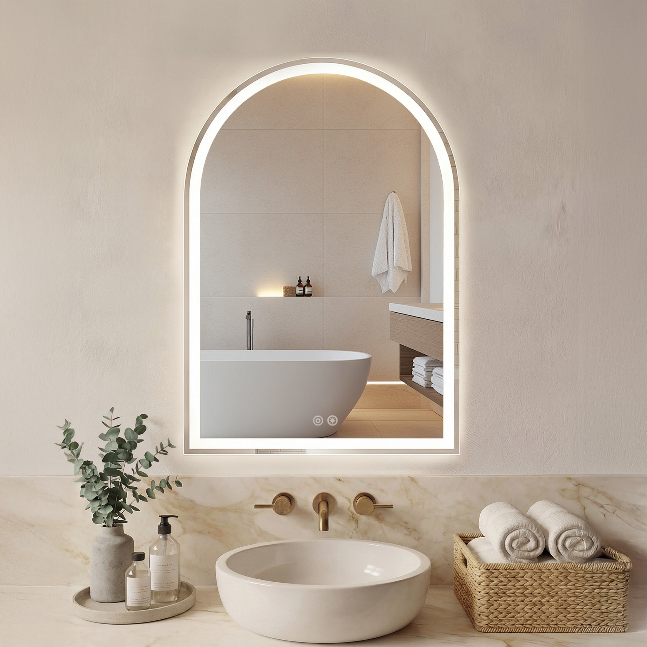 Sweetcrispy 24-in x 32-in Frameless Arch Dimmable LED Anti-Fog Bathroom Vanity Mirror
