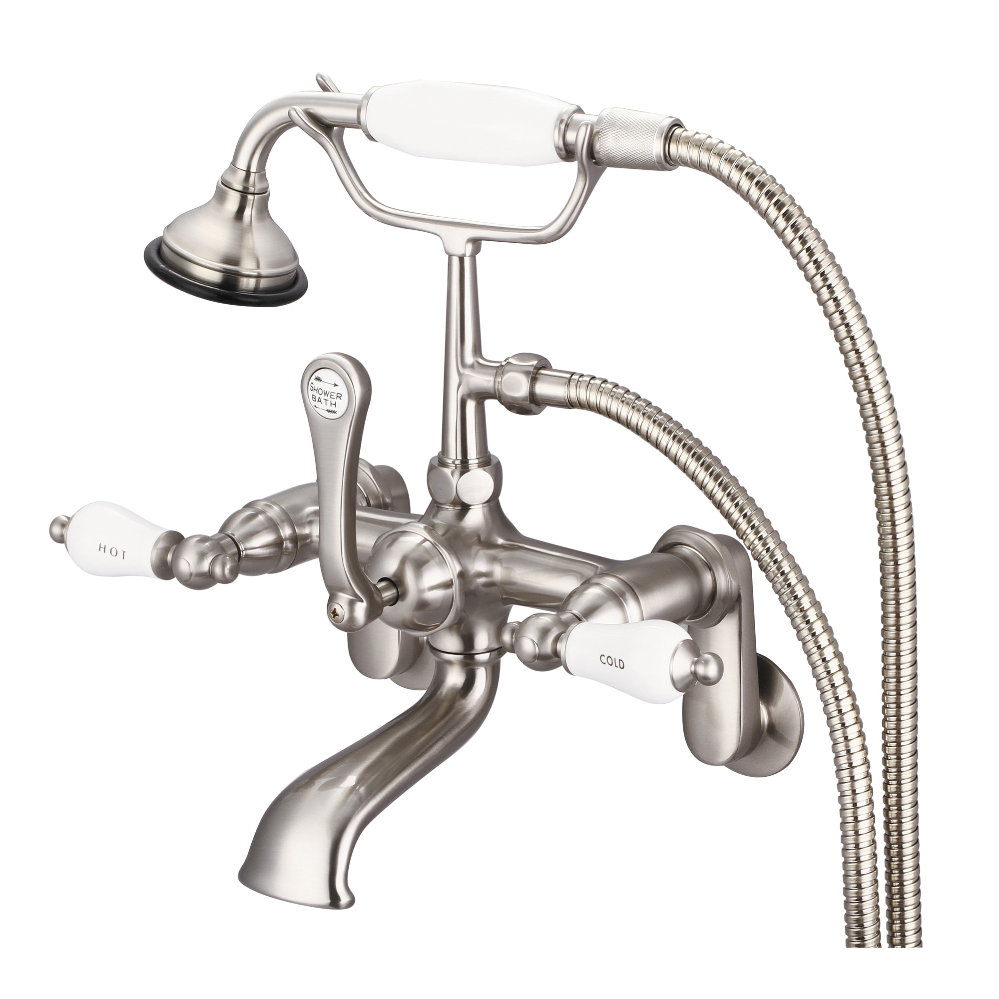 Water Creation F6-0009-02-CL F6 Brushed Nickel 3-handle Wall-mount Waterfall Bathtub Faucet with Hand Shower ( Valve Included )