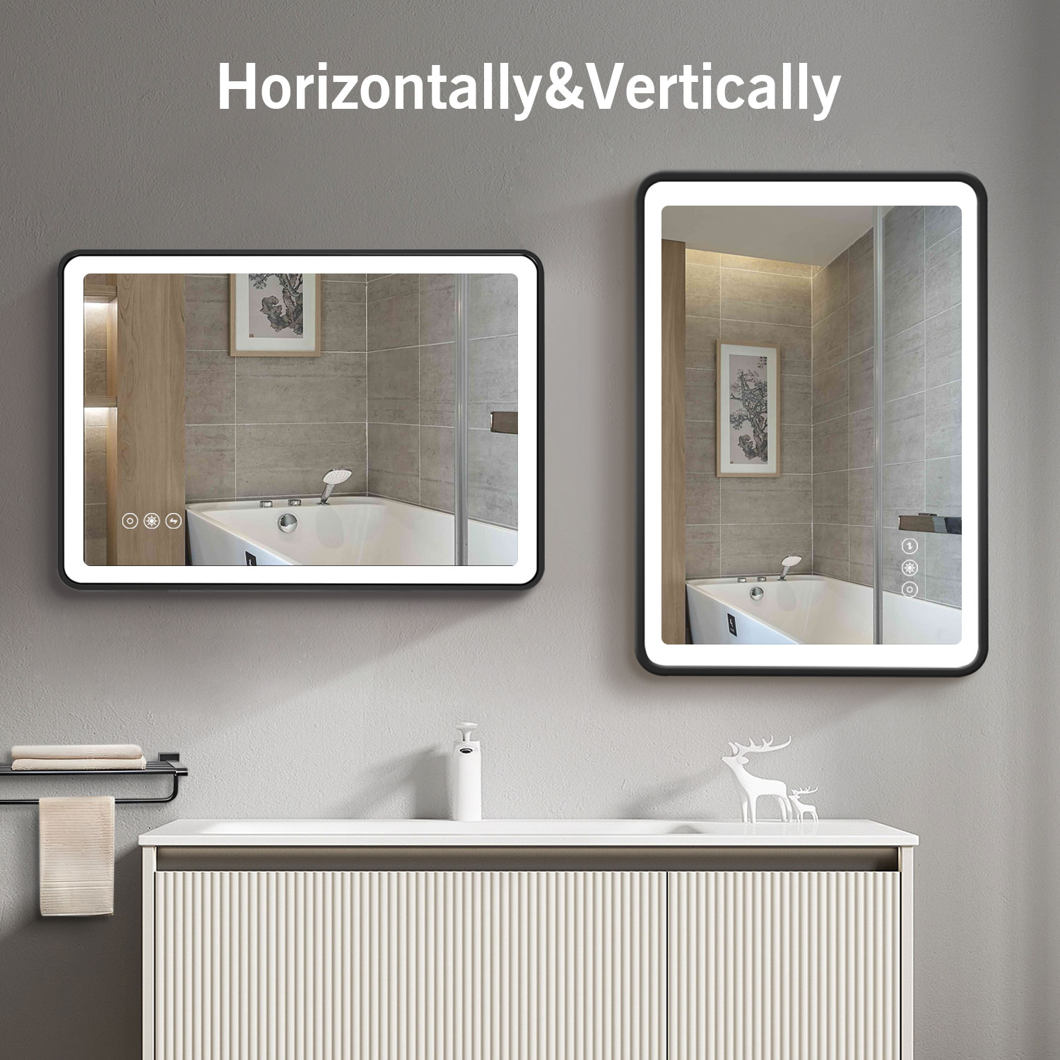 AAZJ 24-in x 32-in Dimmable Lighted Fog Free Bathroom Vanity Mirror ...